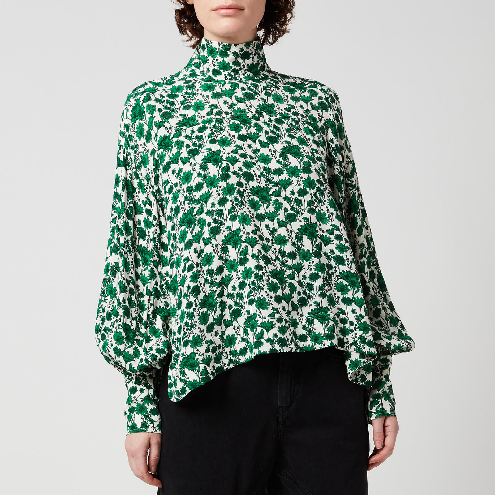 Ganni Women's Printed Crepe Top - Dark Green - S/M