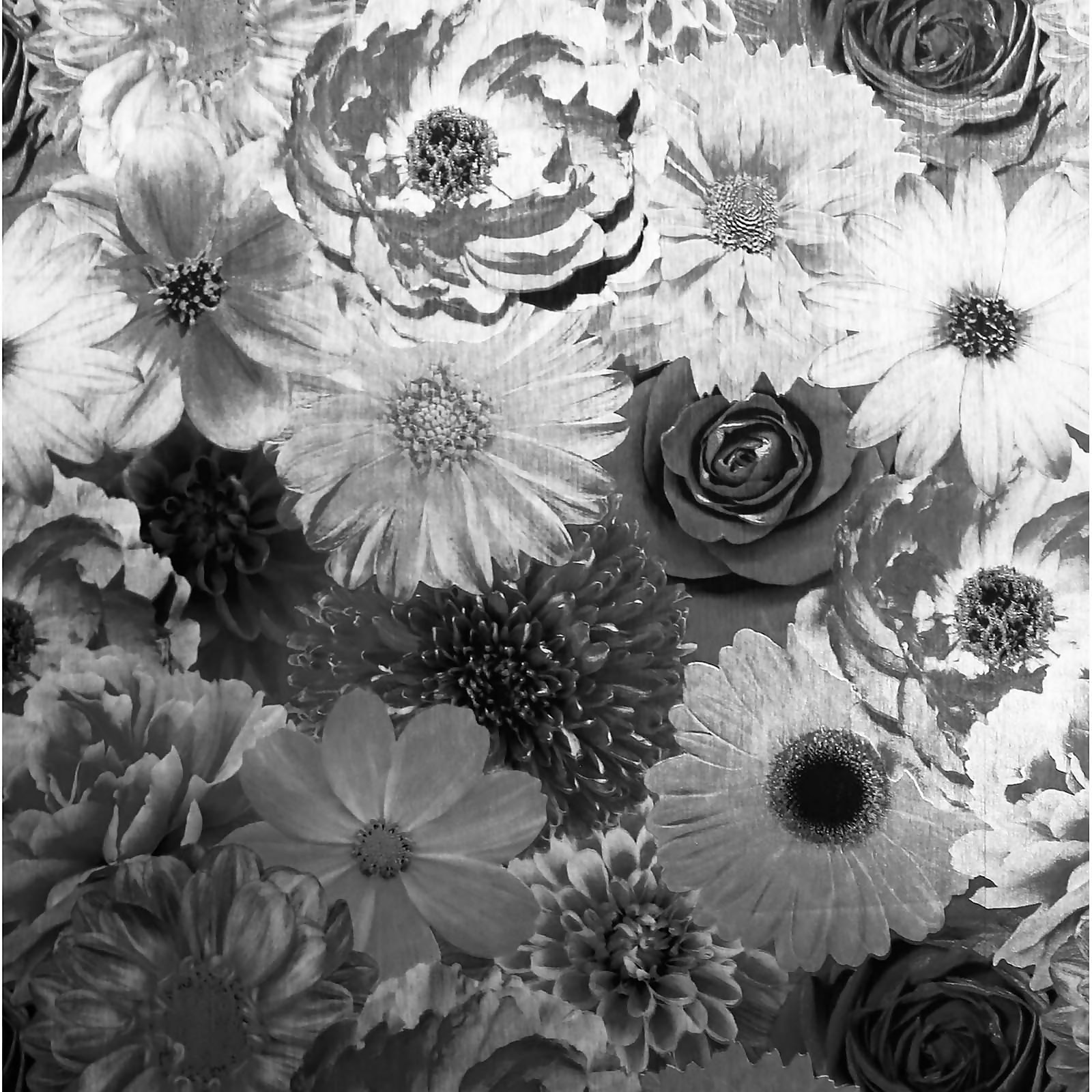 Photo of Arthouse Foil In Bloom Floral Textured Metallic Black And Silver Wallpaper A4 Sample