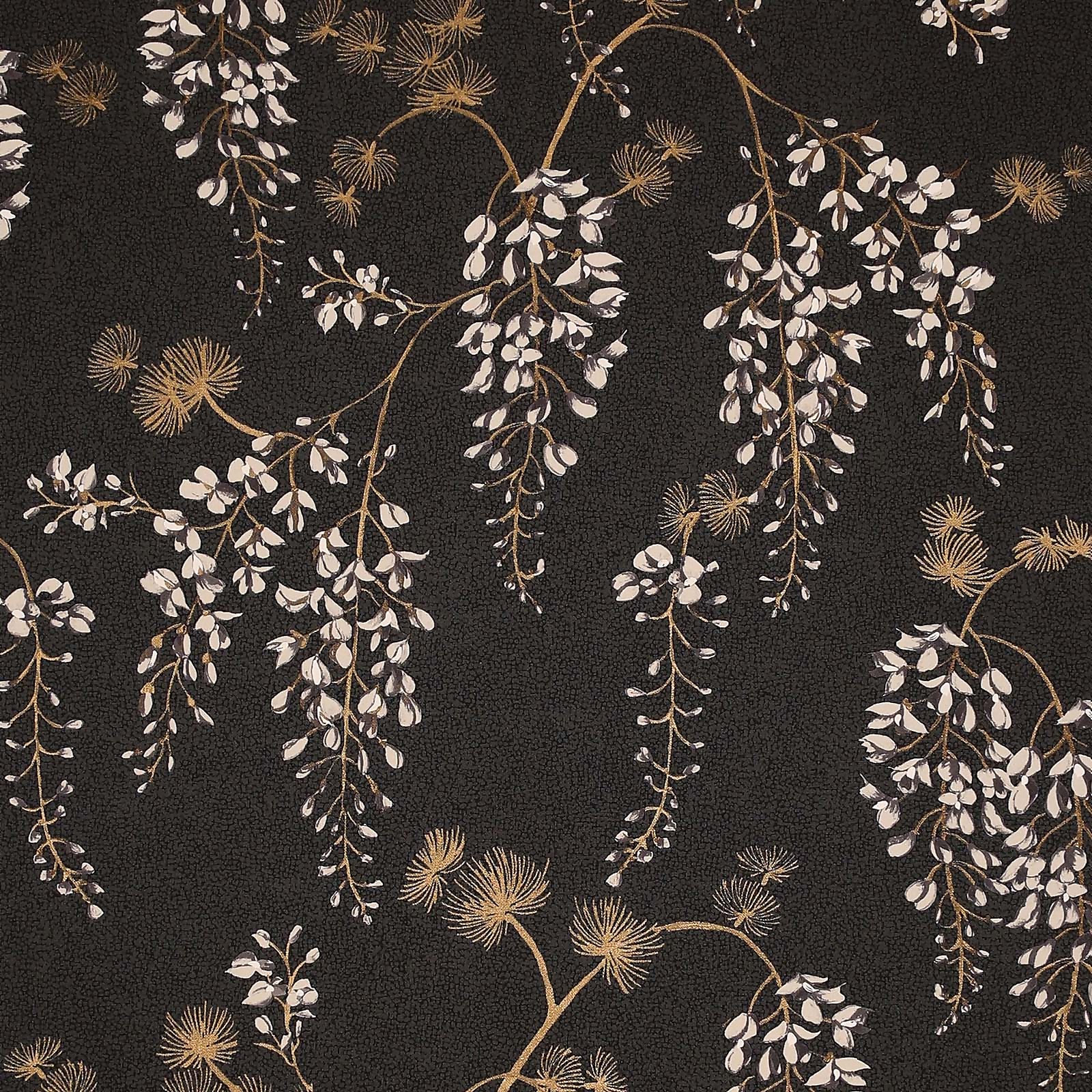 Photo of Arthouse Wisteria Floral Black Gold Wallpaper A4 Sample