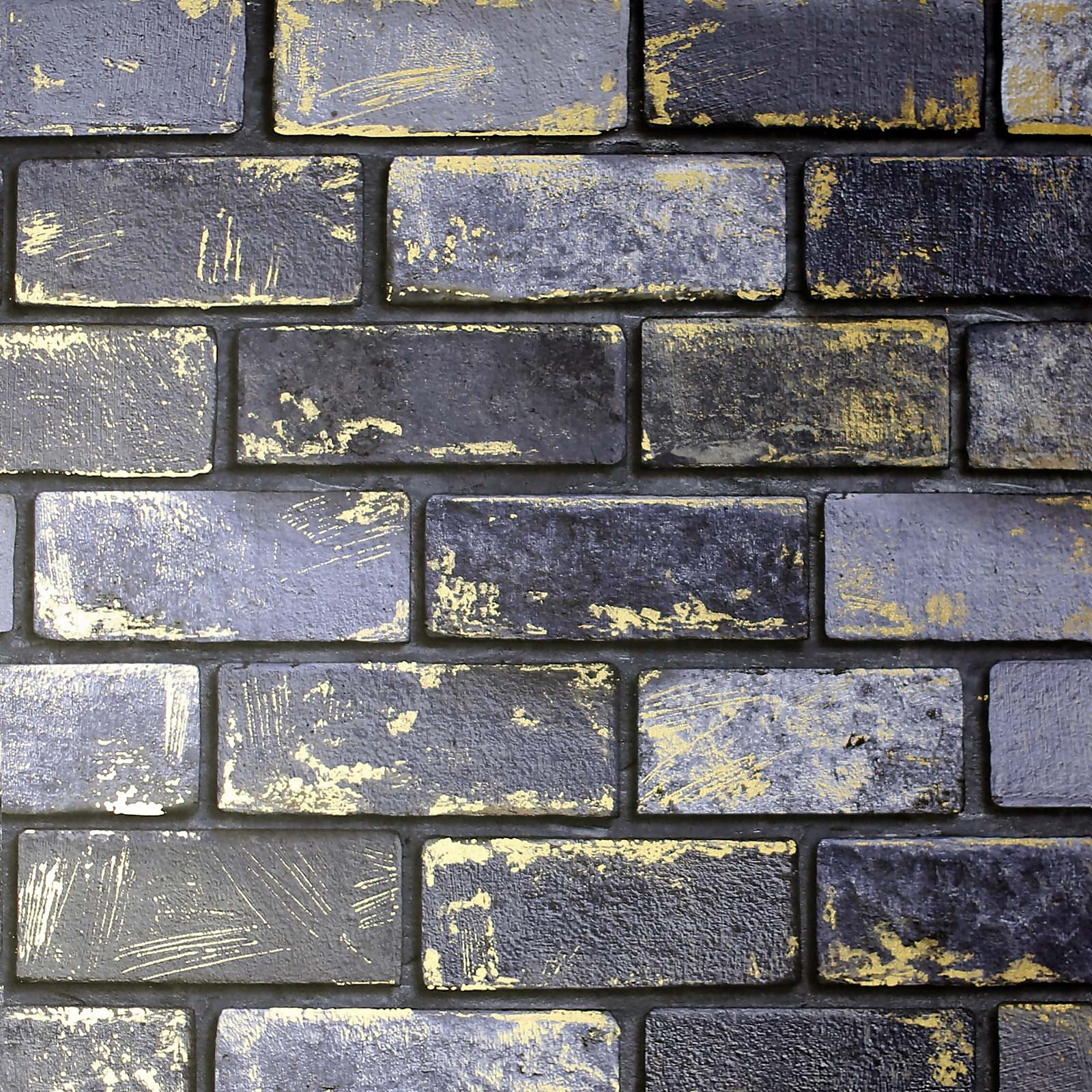 Photo of Arthouse Metallic Brick Navy Wallpaper Large Sample