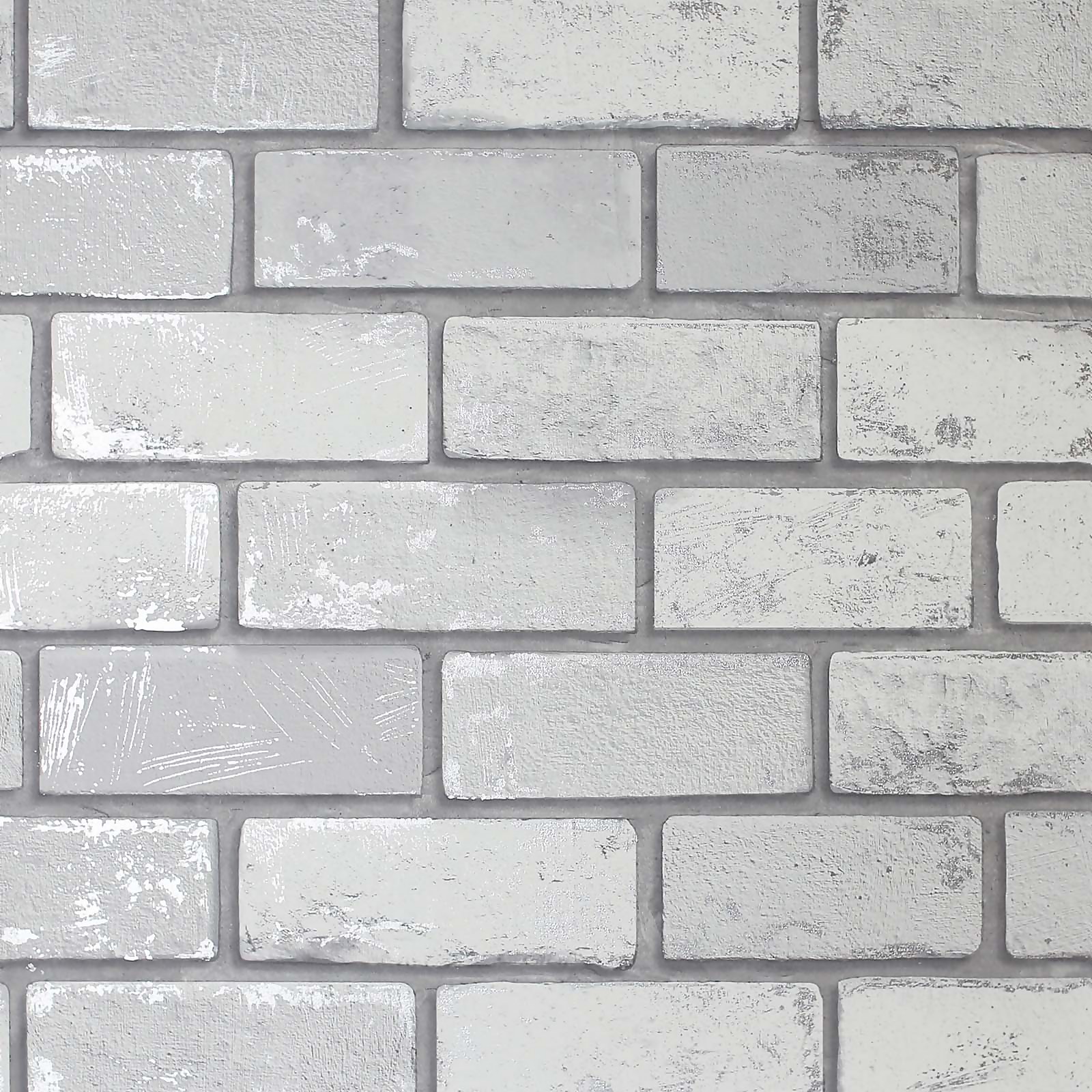 Photo of Arthouse Metallic Brick White Silver Wallpaper Large Sample