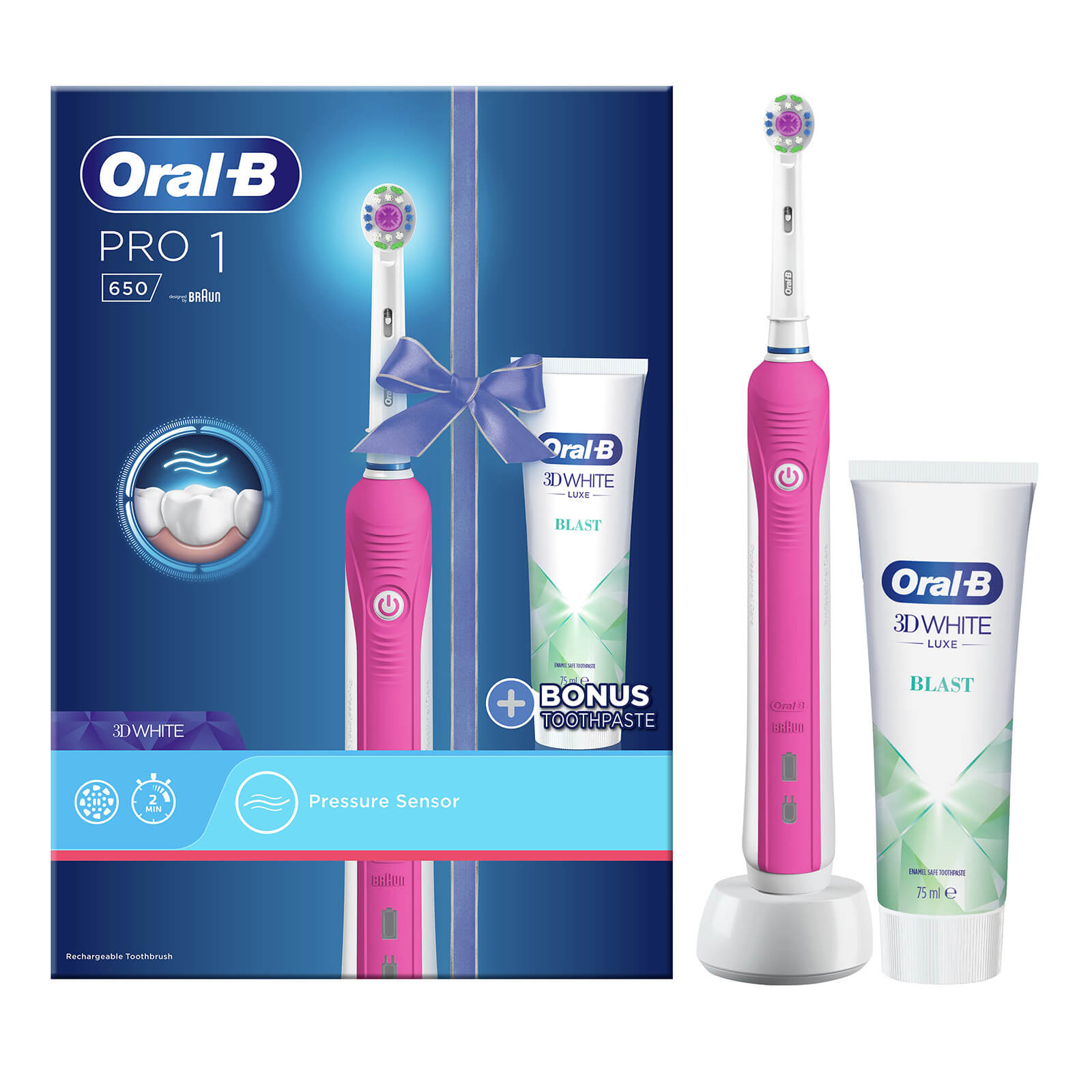 Oral-B Pro 1 650 Electric Toothbrush and Toothpaste – Pink lookfantastic.com imagine