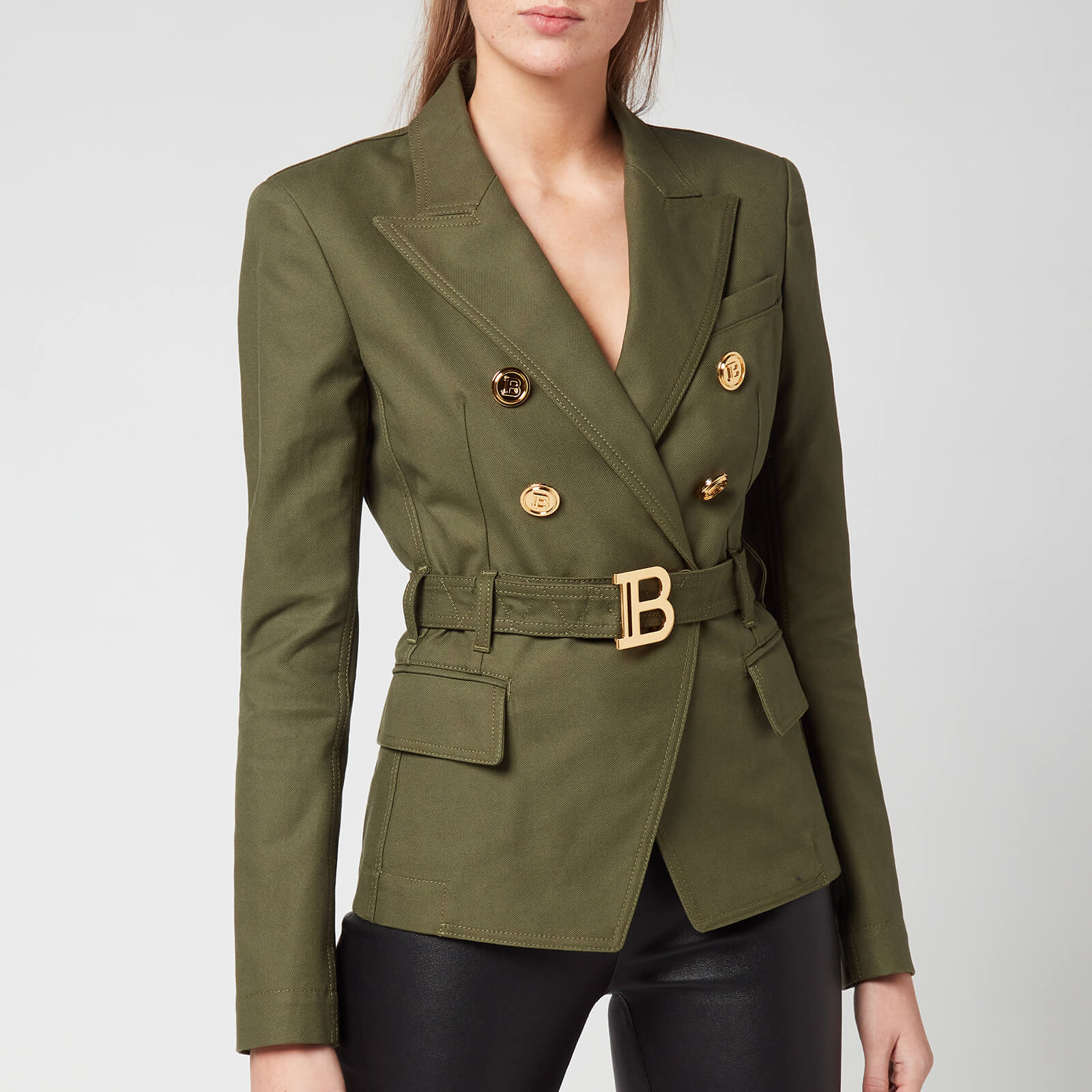 Balmain Women's 6 Button Belted Denim Jacket - Khaki - FR 38/UK 10