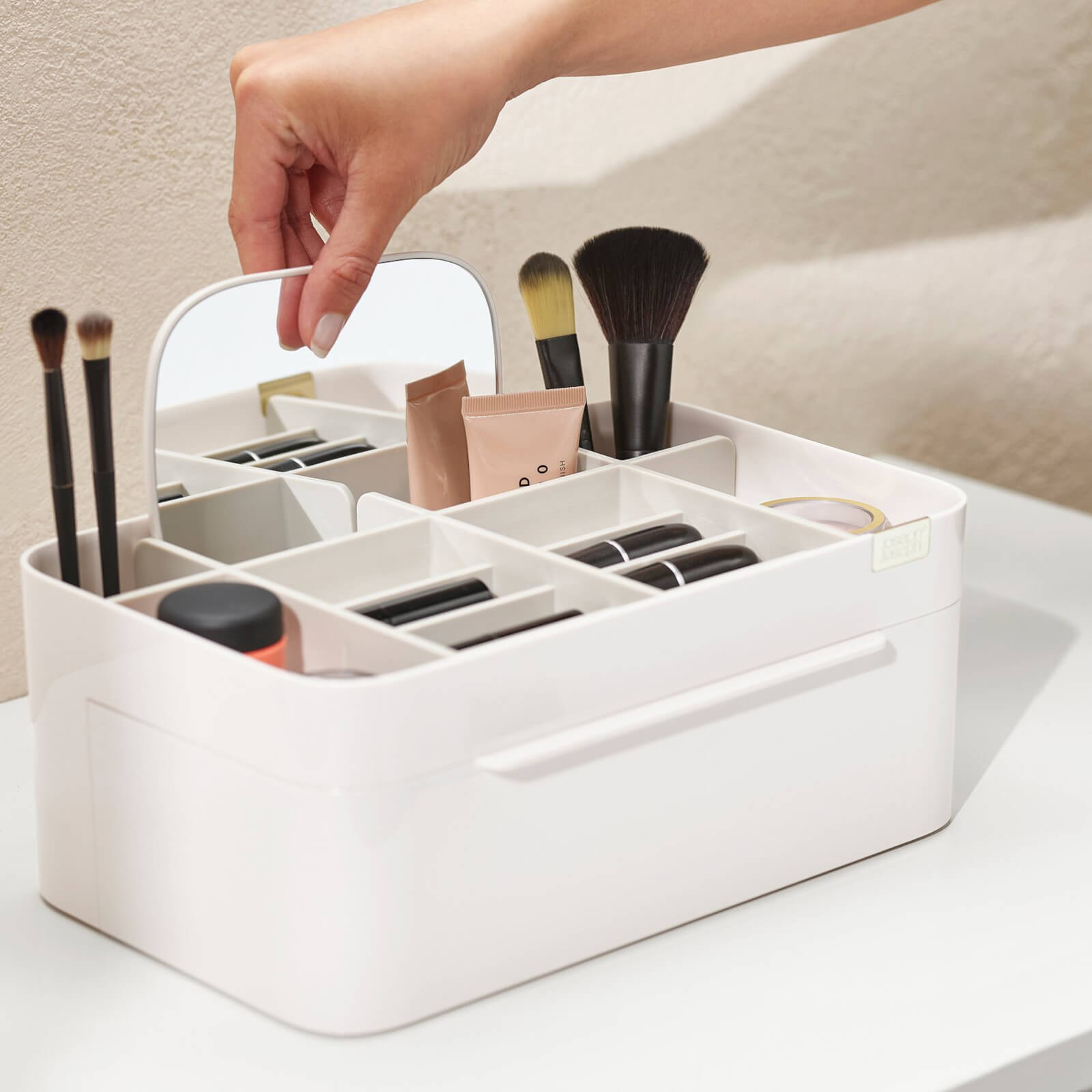 Joseph Joseph Viva Large cosmetic organiser with removable mirror - Shell
