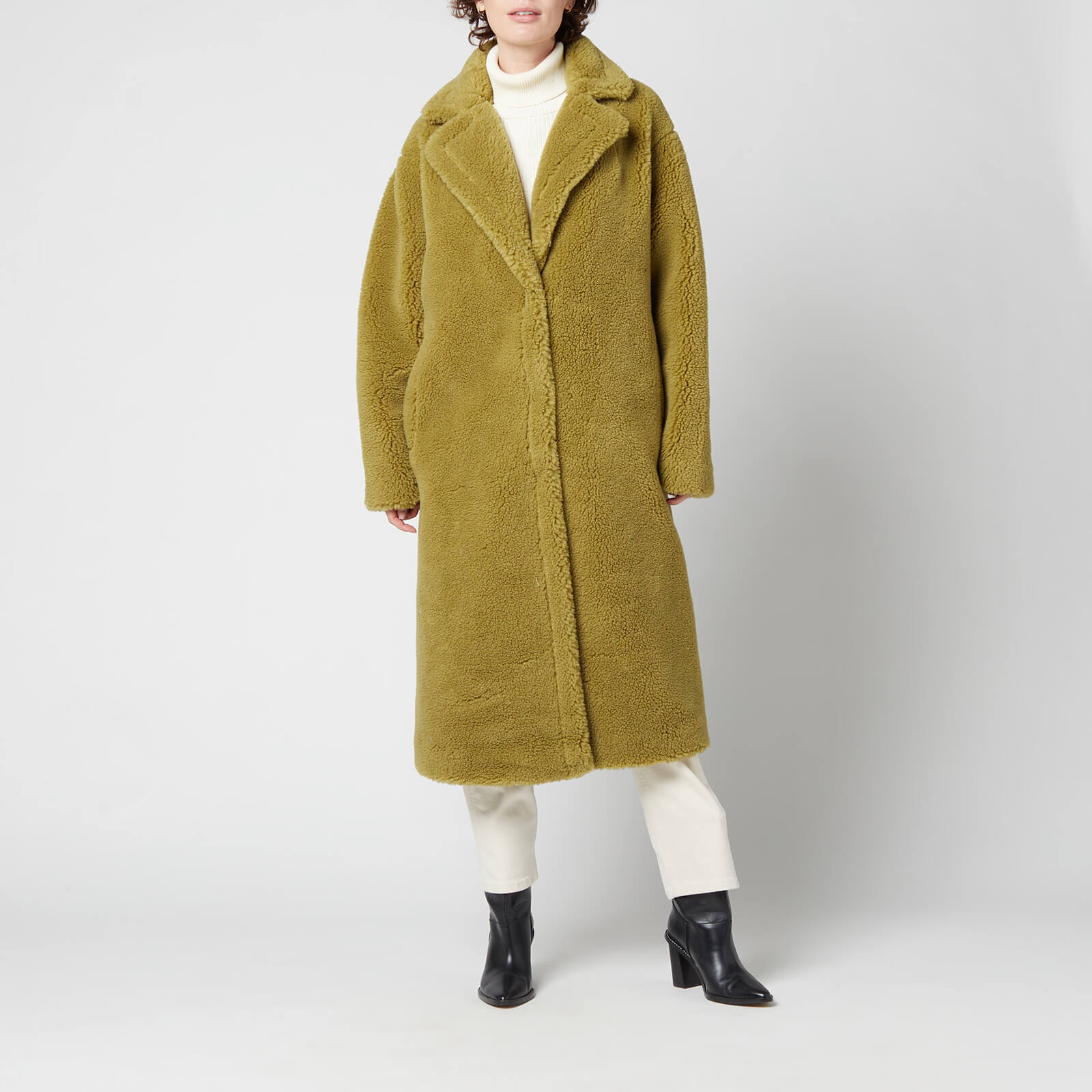 stand studio women's maria faux fur teddy coat - army green - fr 36/uk 8