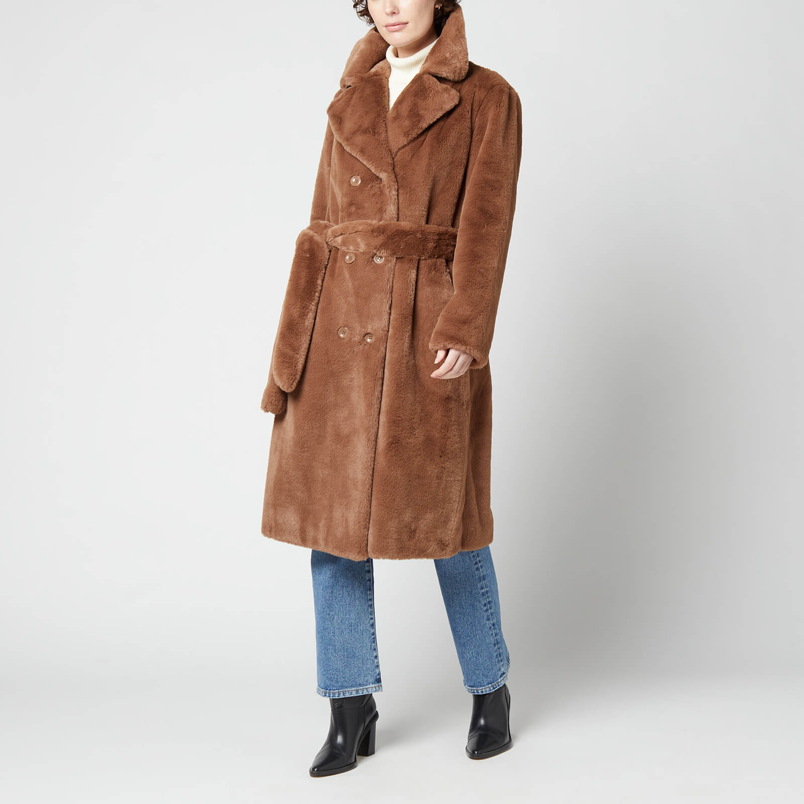 Stand Studio Women's Faustine Faux Fur Velvety Coat - Light Brown - FR 38/UK 10
