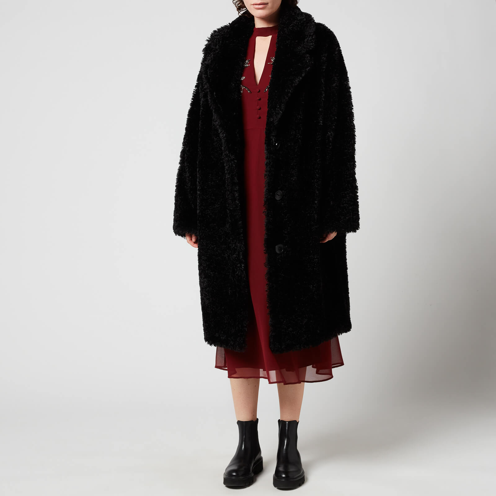 Stand Studio Women's Anika Faux Fur Curly Coat - Black - FR 34/UK 6