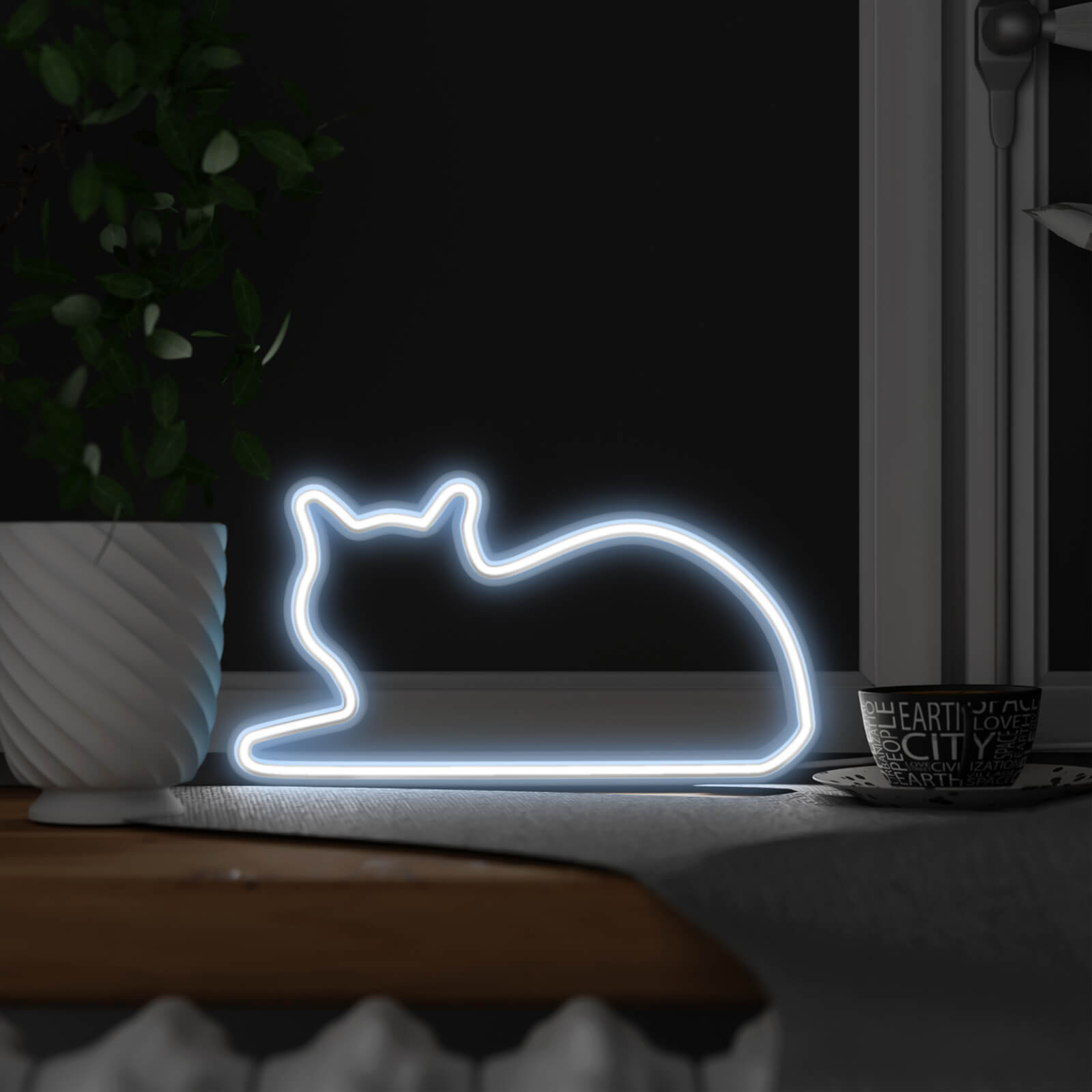 Neon Cat Light (Lying Down)