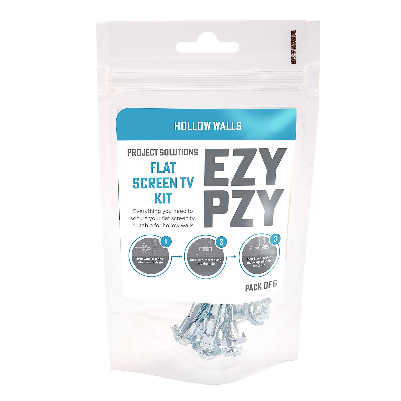 EZY PZY Flat Screen TV Fixing Kit for Cavity Wall - Pack of 6