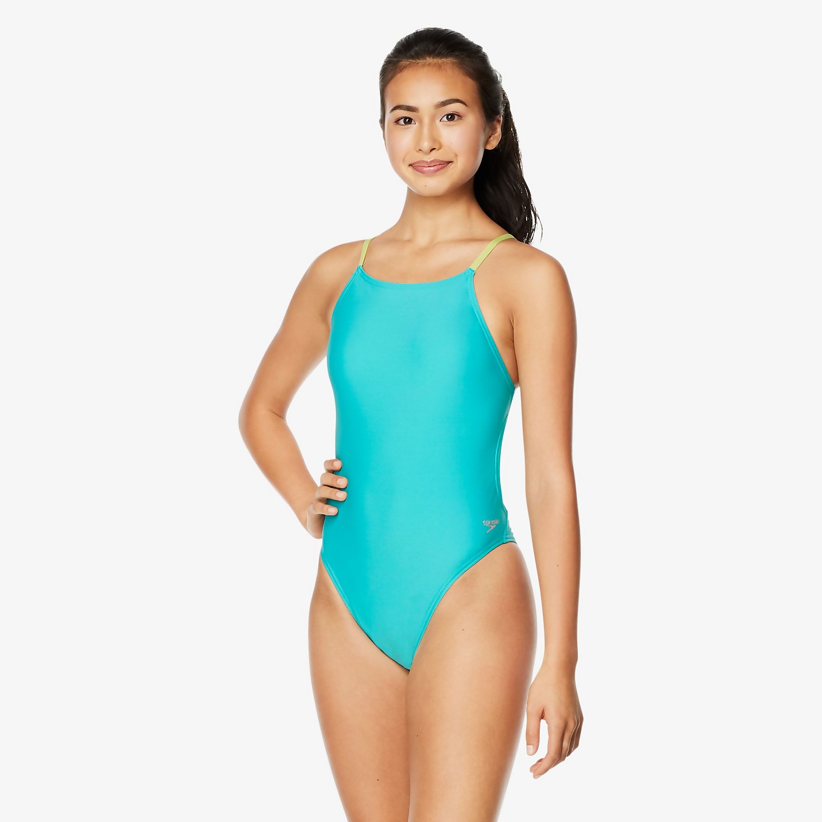 Speedo  Solid Strappy Fied Onepiece - 32    : Teal (13235075 5053744924441) photo