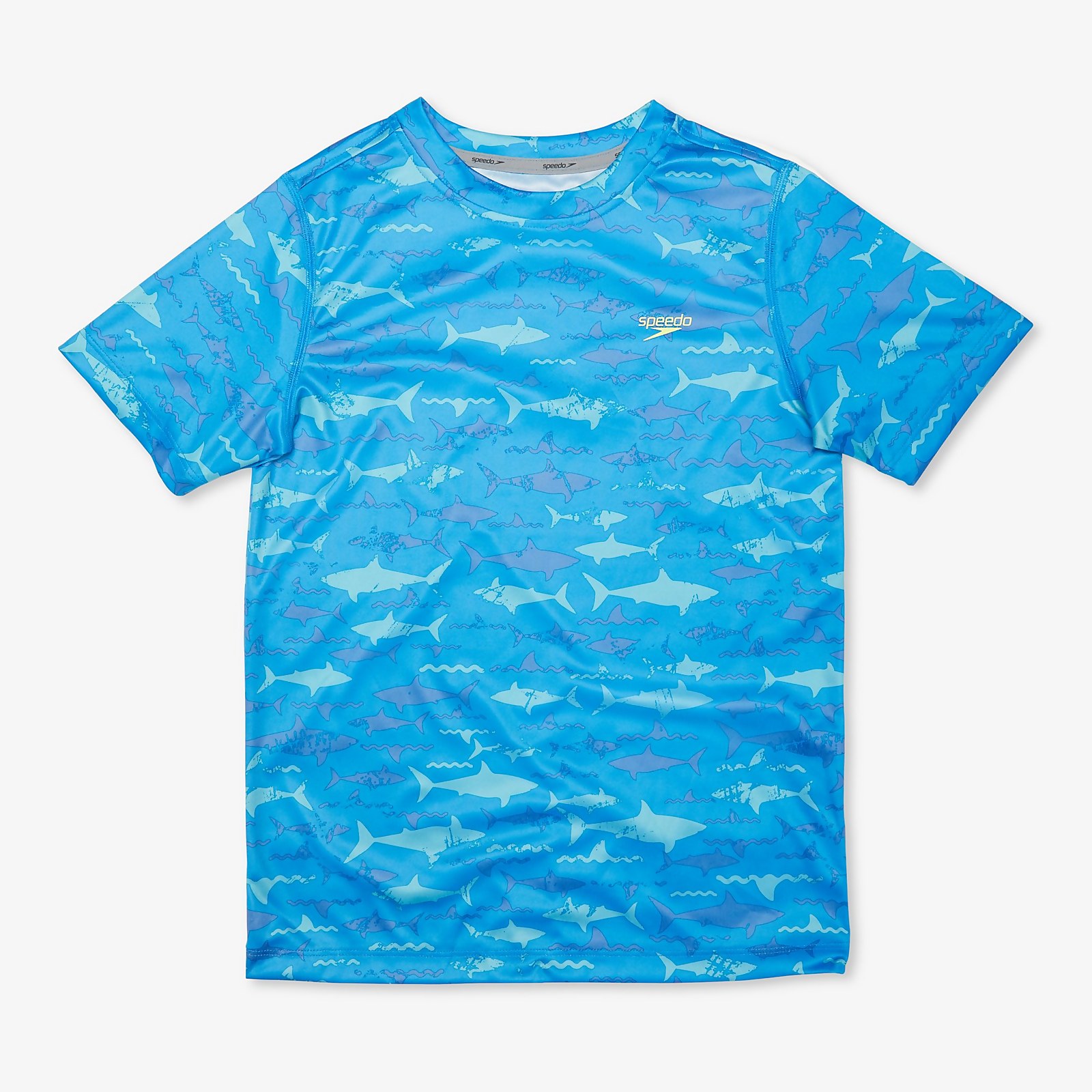 Speedo  Short Sleeve Printed Shark Swim Shirt - L    : Blue (13247615 5053744948898) photo