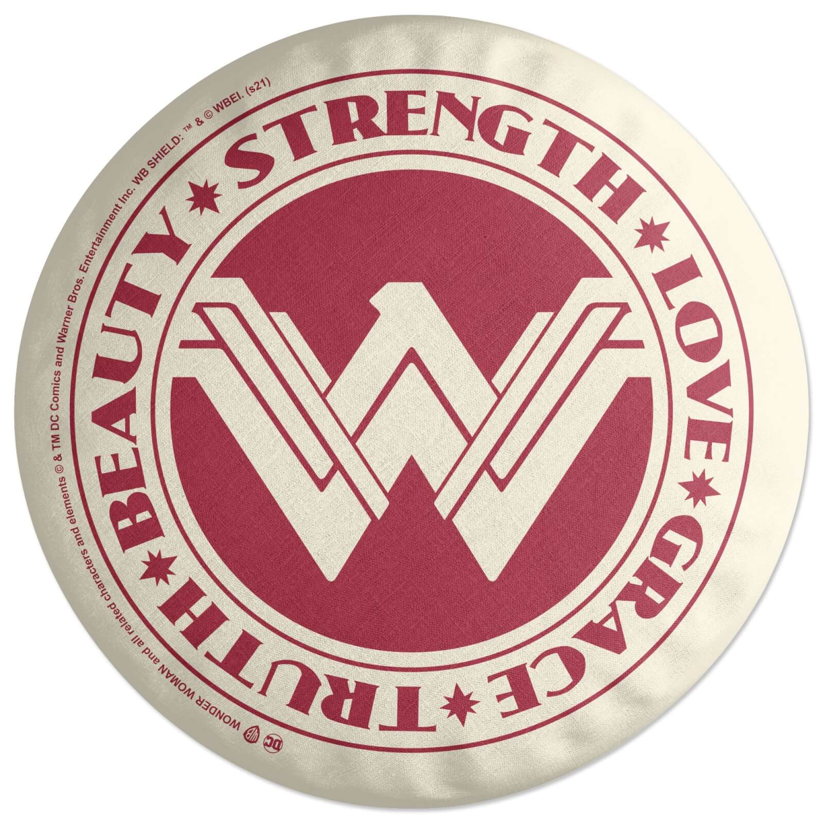 Wonder Woman Truth Beauty Strength Love Grace Round Cushion