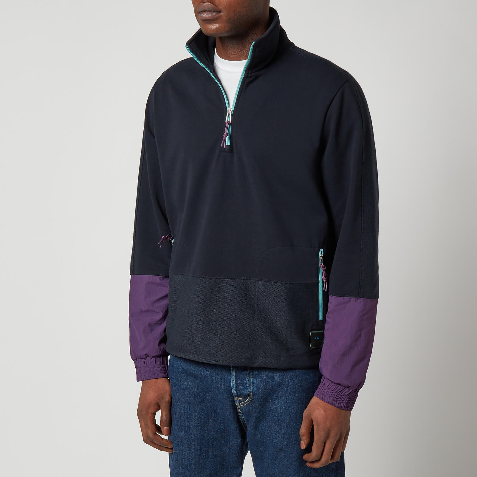 PS Paul Smith Men's Mix Fabric Half Zip Sweatshirt - Dark Navy - S
