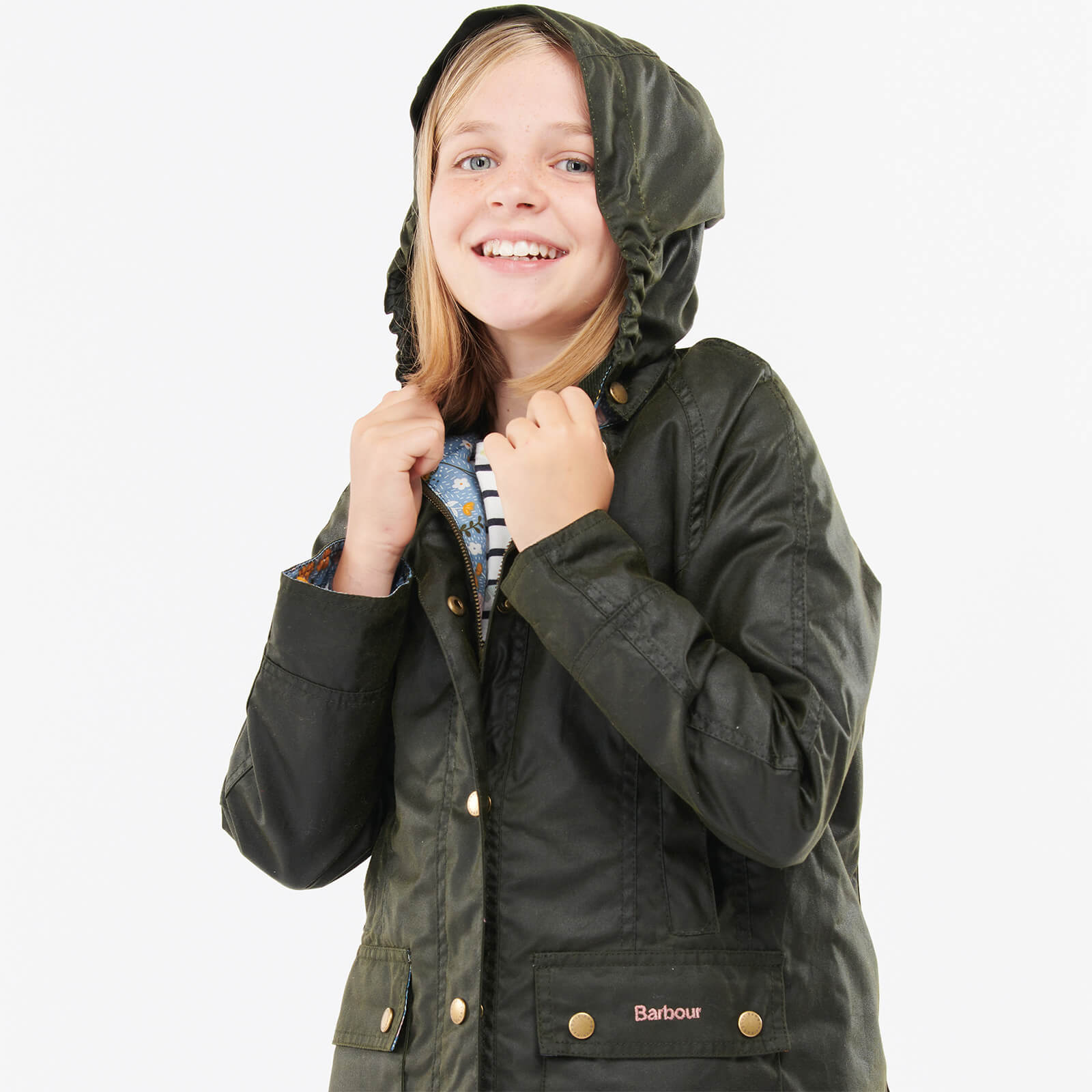 Barbour Girls' Hooded Beadnall Jacket - Fern/Folky Floral -  10-11 Years