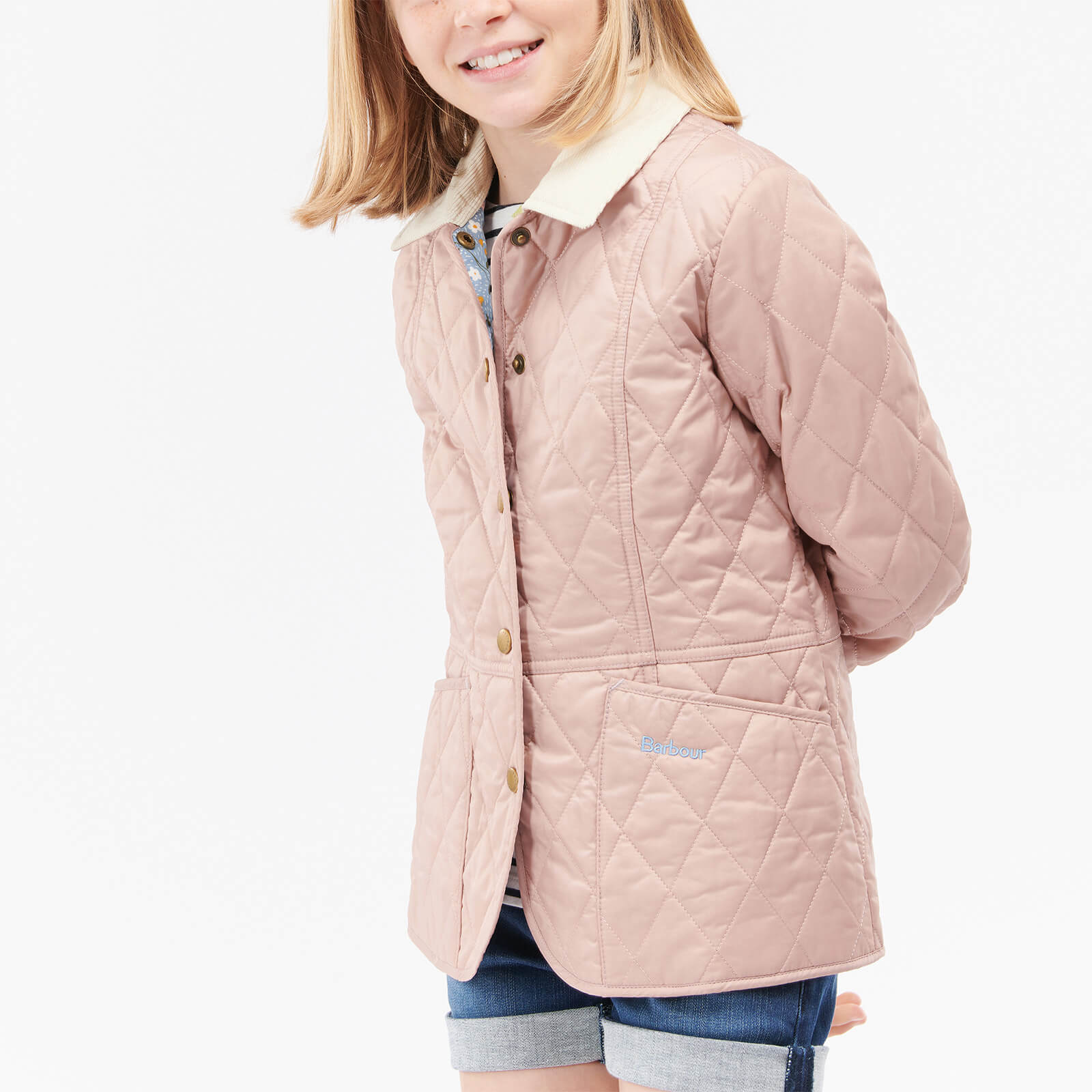 Barbour Girls' Printed Summer Liddesdale Quilted Jacket - Soft Coral/Folky Floral -  6-7 Years