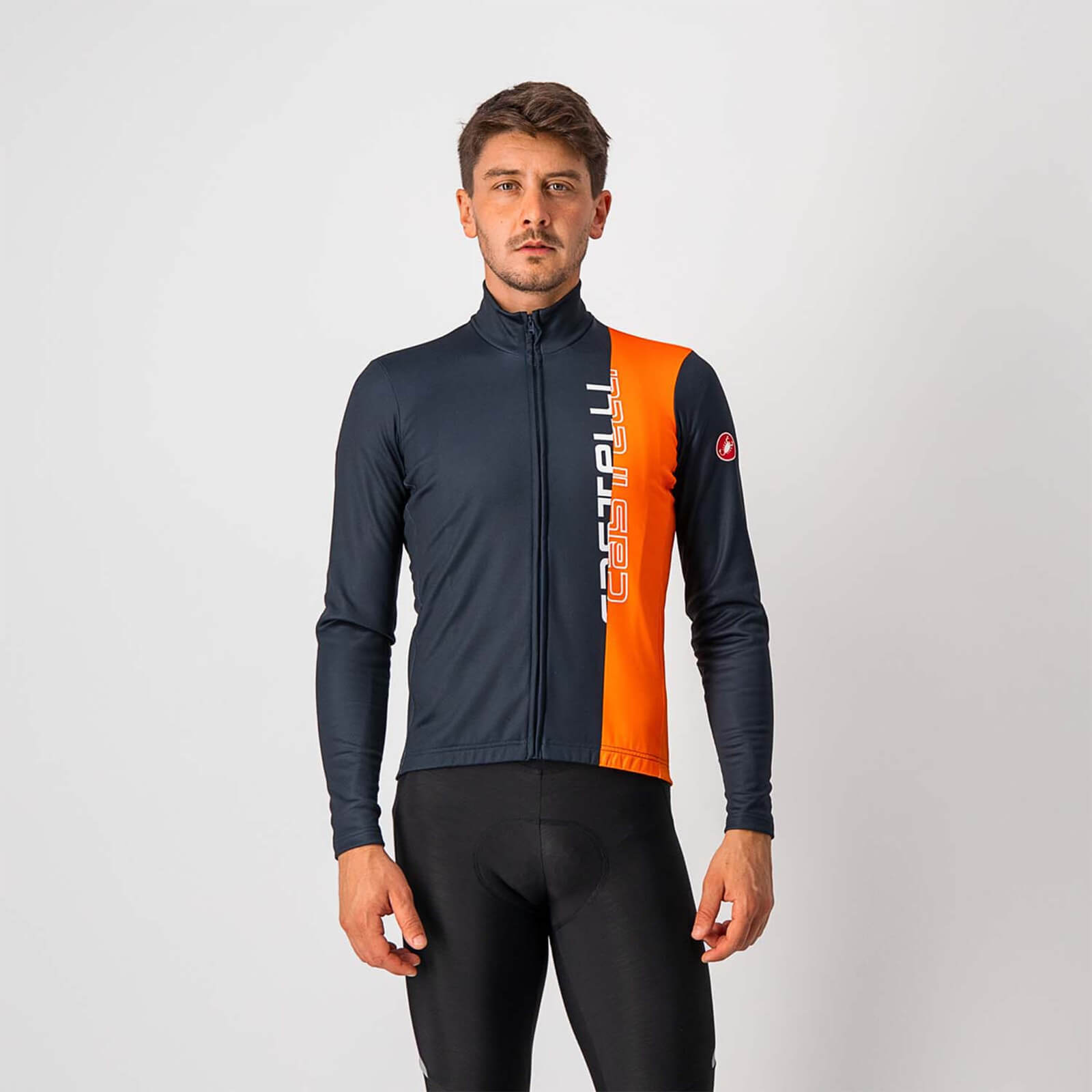 Castelli Traguardo FZ Jersey - L - Savile Blue/Brilliant Orange