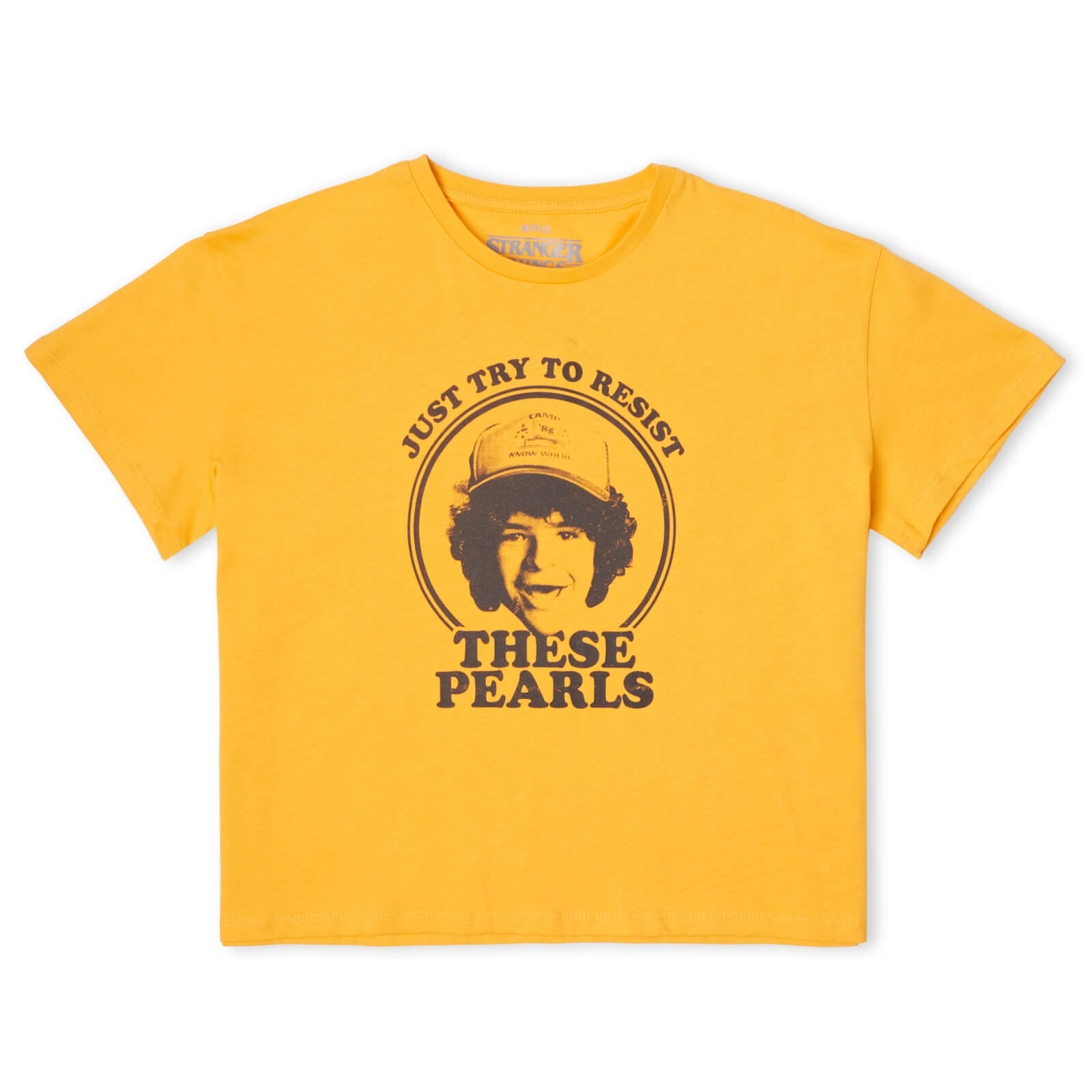 

Stranger Things Dustin's Pearls Women's Cropped T-Shirt - Mustard - M - Mustard