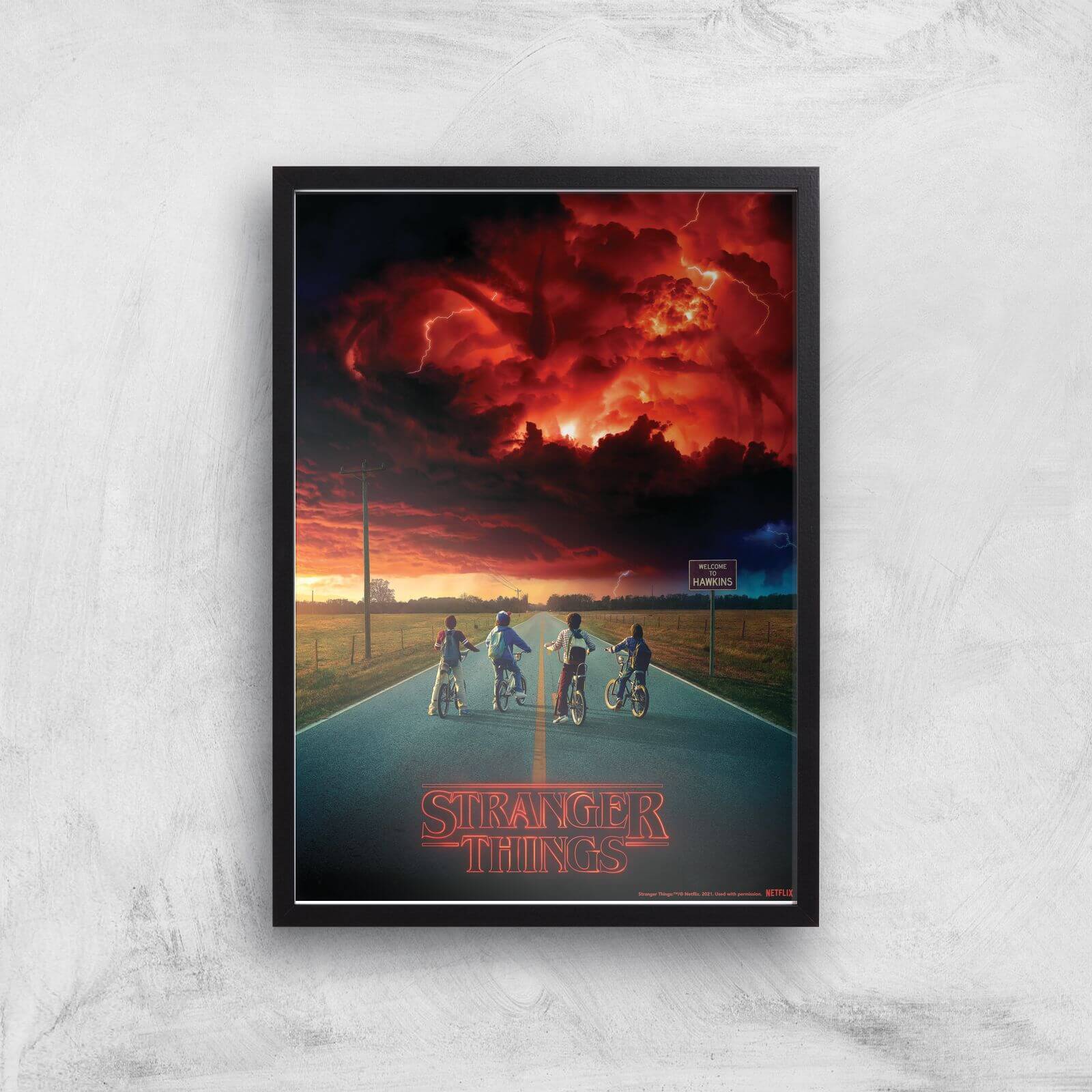 Stranger Things Welcome To Hawkins Giclee Art Print - A4 - Black Frame