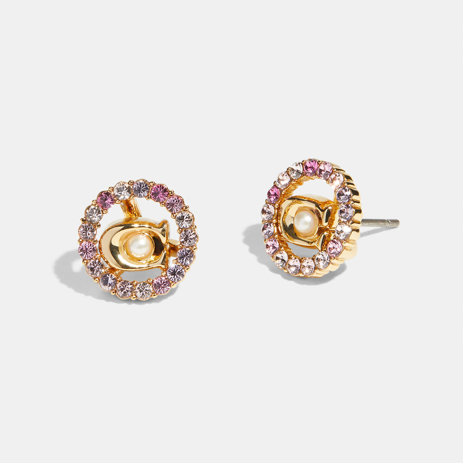 Coach Women's C Multi Stud Earrings - Gold/Pink Multi