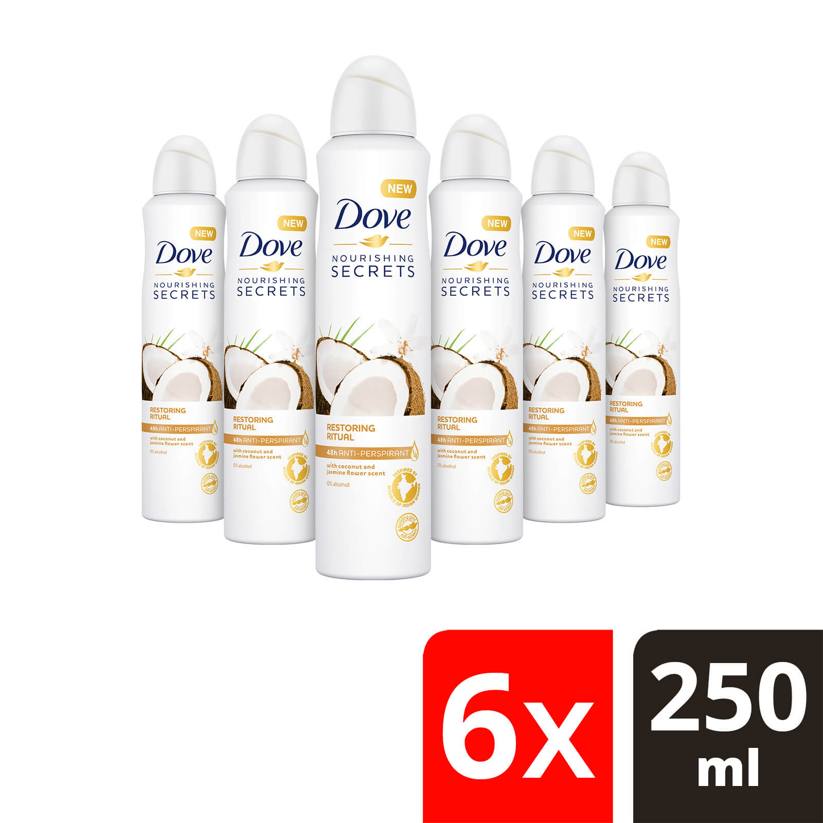 

Dove Nourishing Secrets Coconut & Jasmine Flower Anti-Perspirant Deodorant 250ml Pack of 6