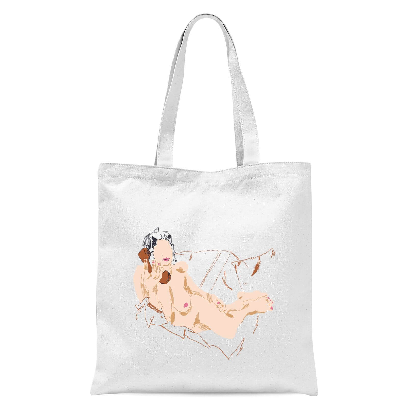 Girl On The Phone Tote Bag - White