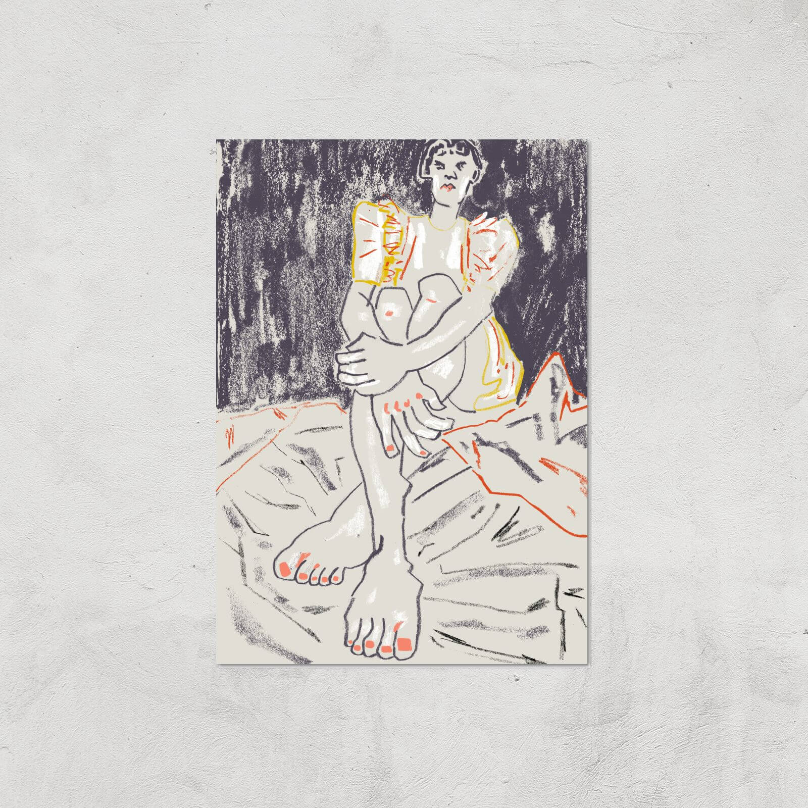 The Girl In The Orange Dress Black Giclee Art Print - A2 - Print Only