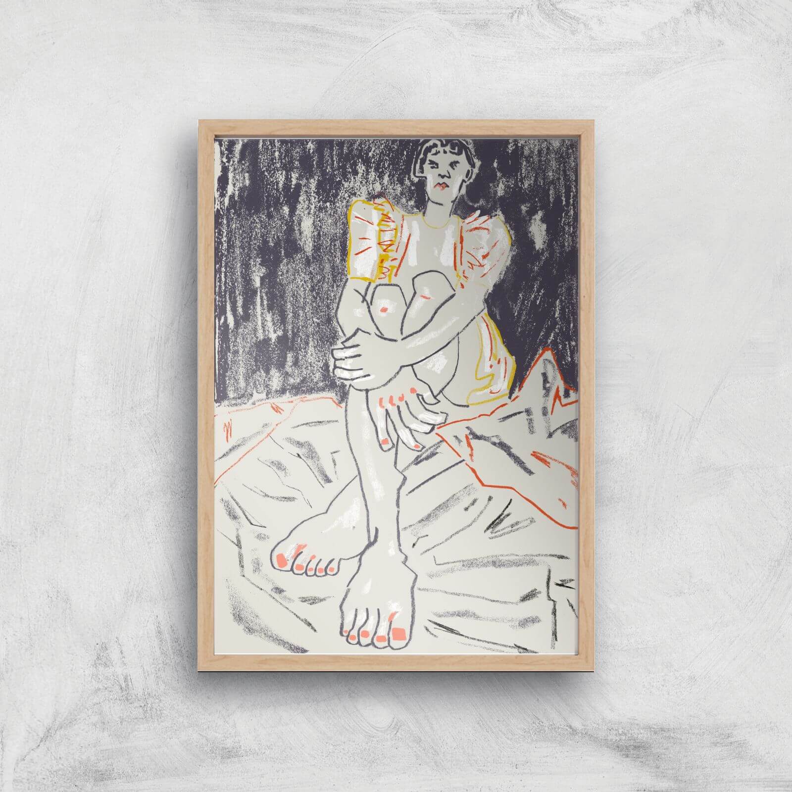 The Girl In The Orange Dress Black Giclee Art Print - A2 - Wooden Frame