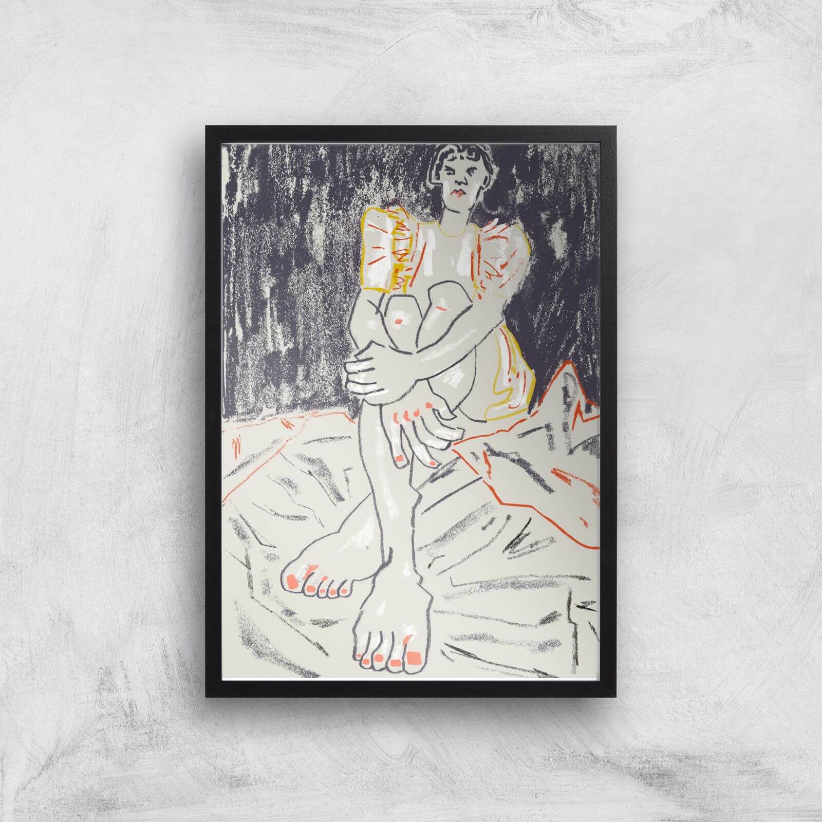 The Girl In The Orange Dress Black Giclee Art Print - A2 - Black Frame