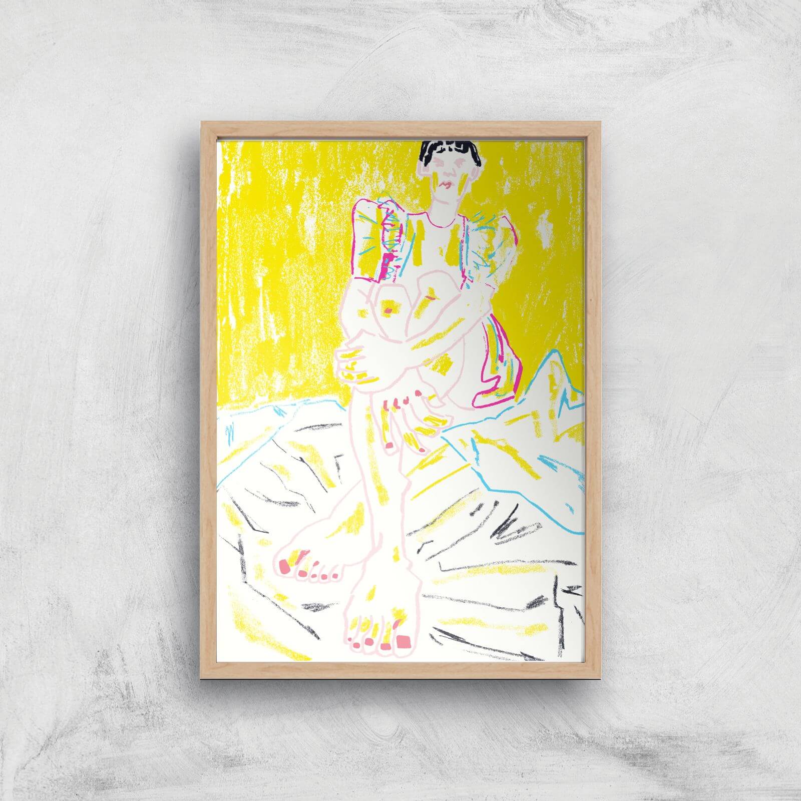 The Girl In The Yellow Dress Giclee Art Print - A4 - Wooden Frame