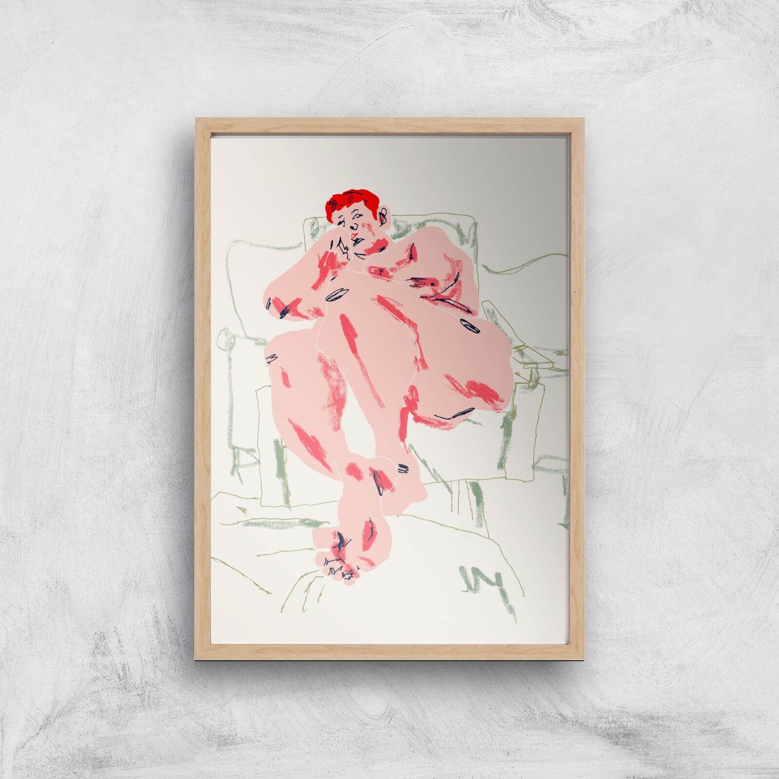 Model Resting In A Chair Giclee Art Print - A4 - Wooden Frame