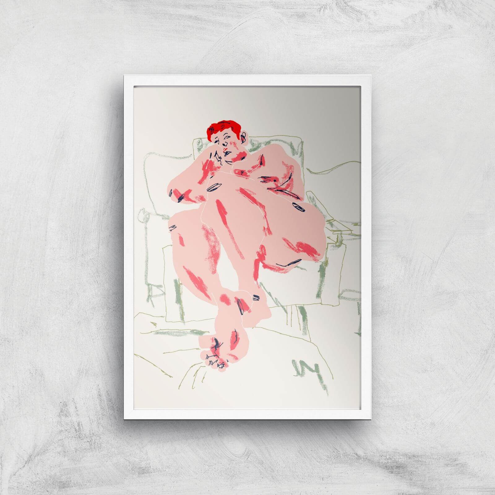 Model Resting In A Chair Giclee Art Print - A4 - White Frame