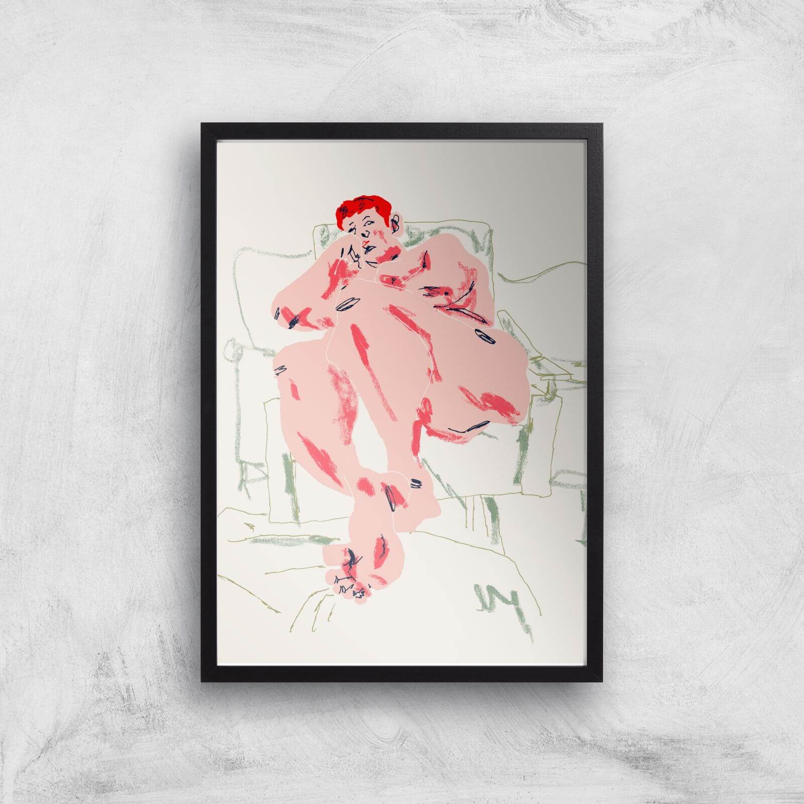 Model Resting In A Chair Giclee Art Print - A4 - Black Frame