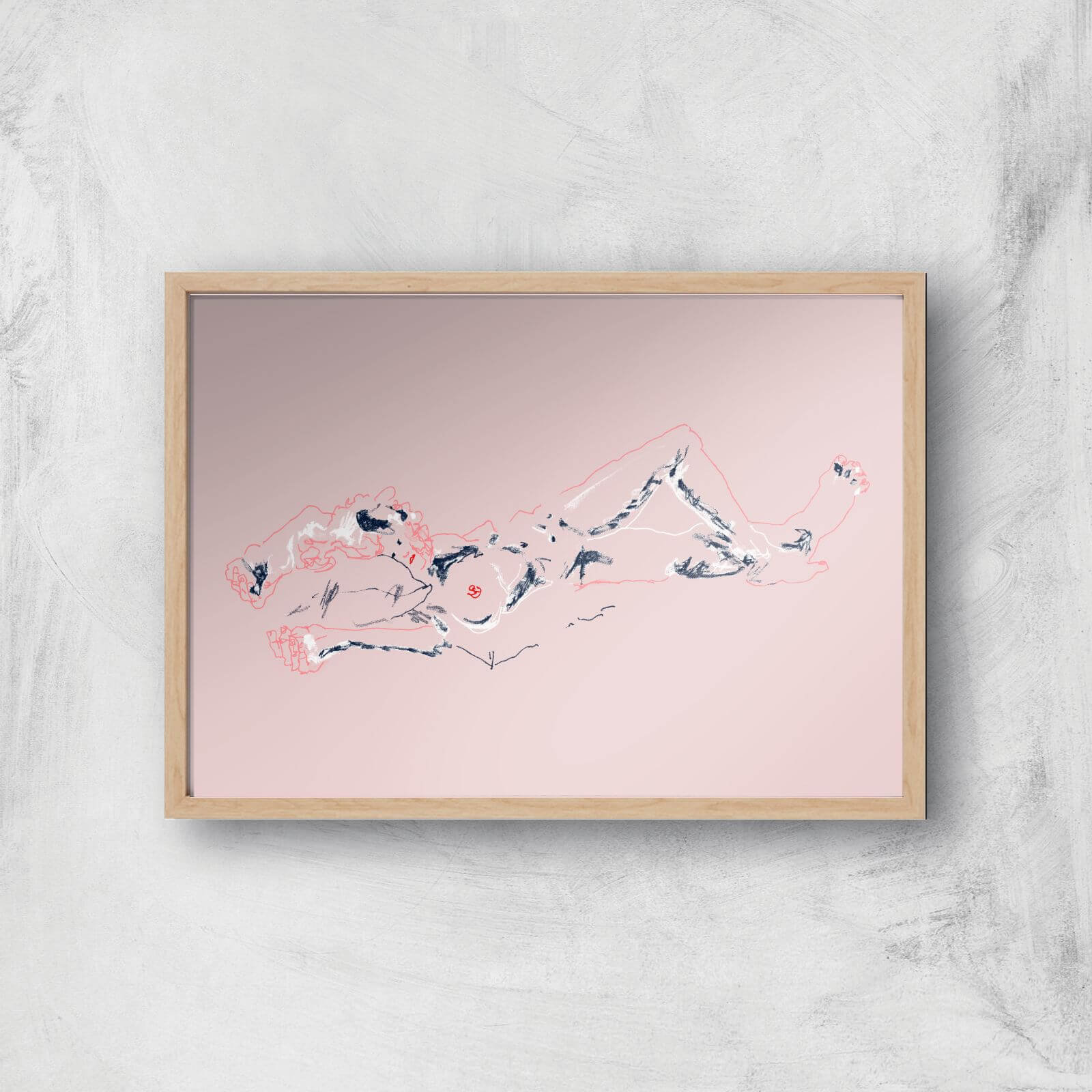 Girl Lying Down Art Print Giclee Art Print - A2 - Wooden Frame