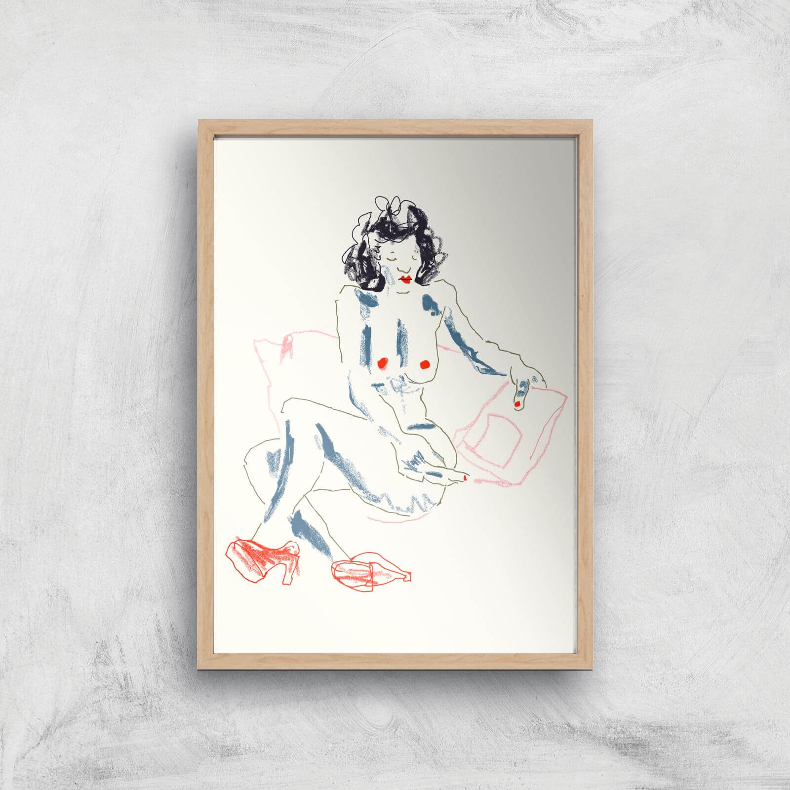 Girl With A Magazine Light Giclee Art Print - A4 - Wooden Frame