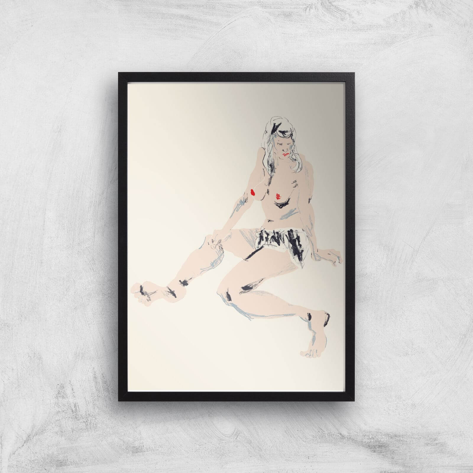 Seated Girl Giclee Art Print - A4 - Black Frame