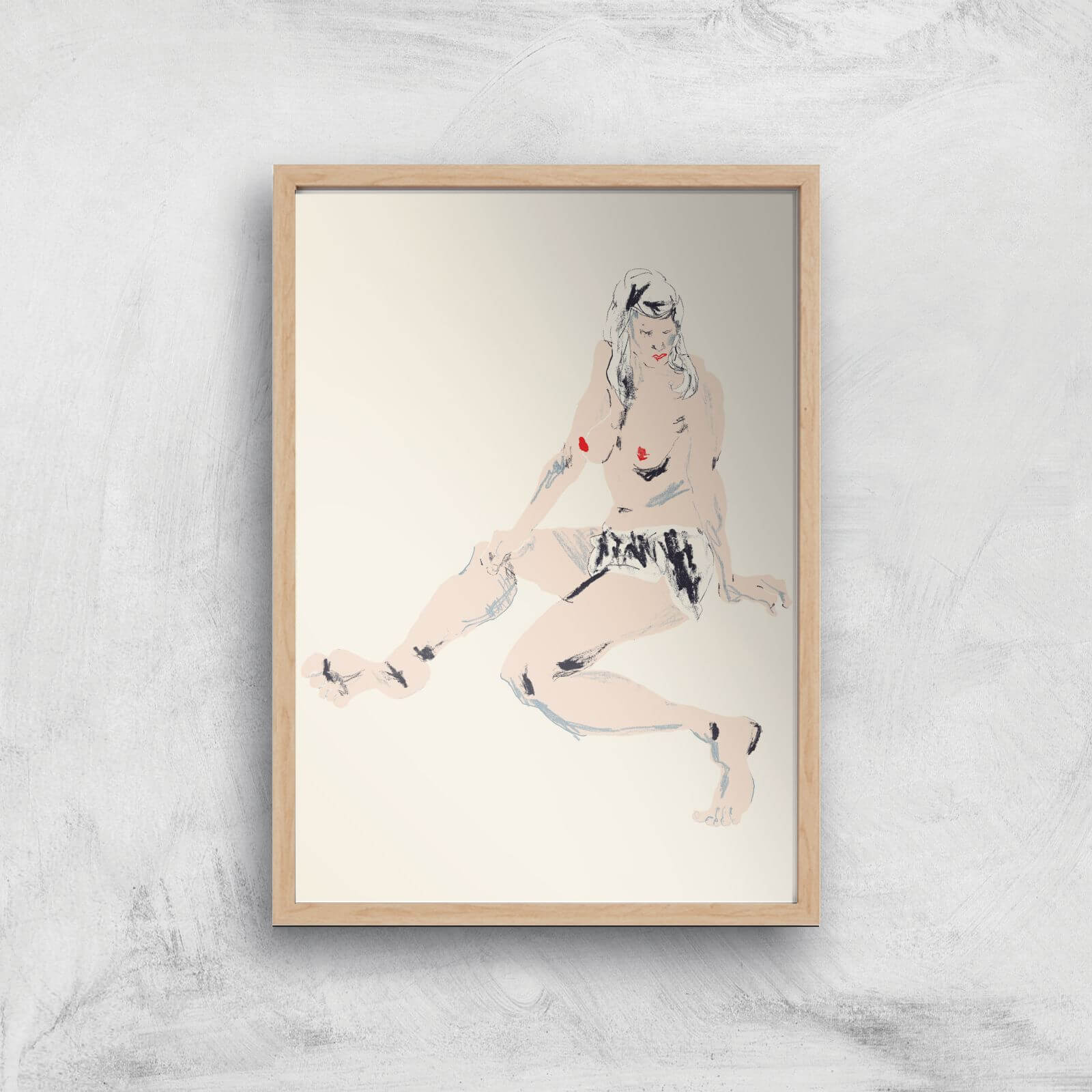Seated Girl Giclee Art Print - A2 - Wooden Frame