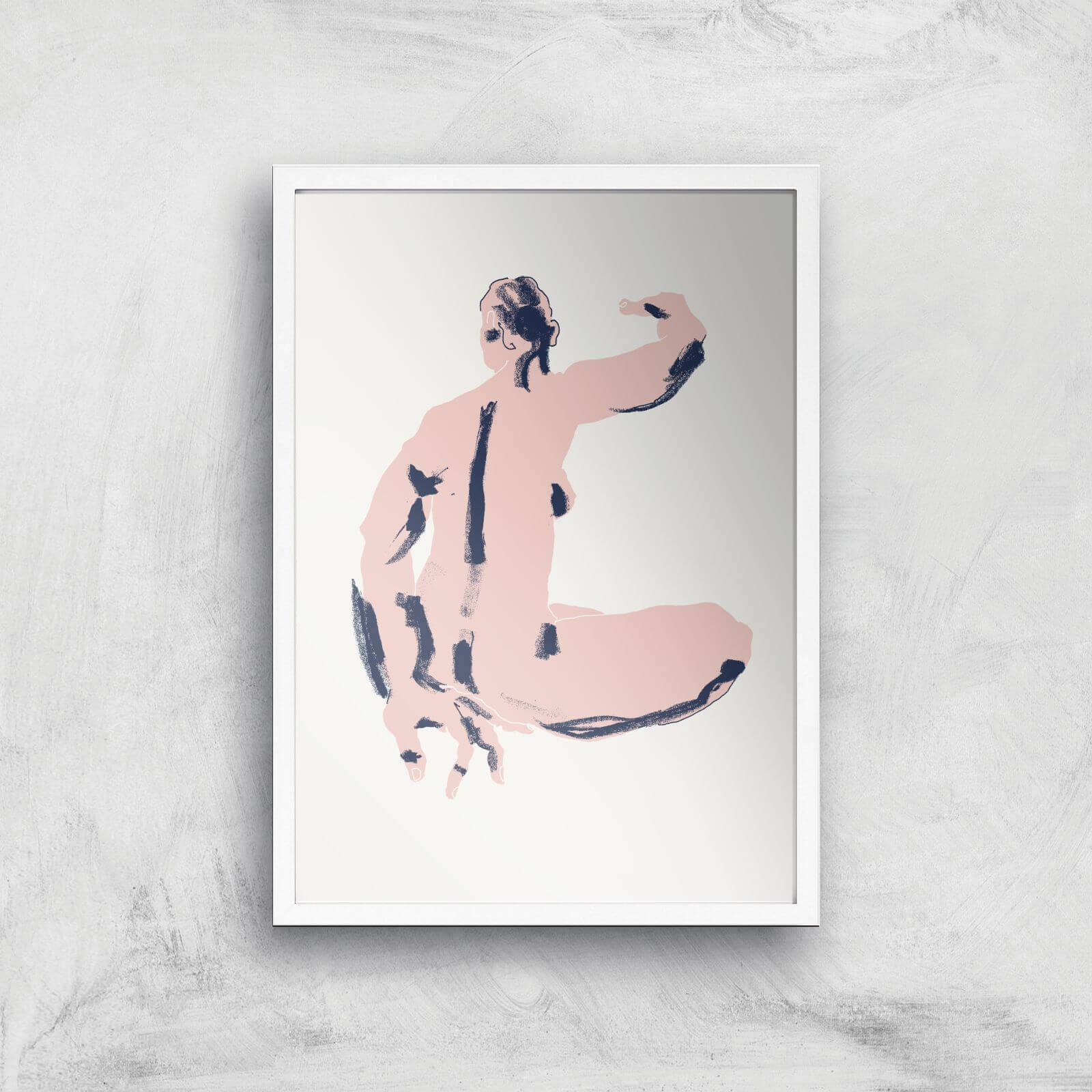 Seated Nude Back View Giclee Art Print - A4 - White Frame