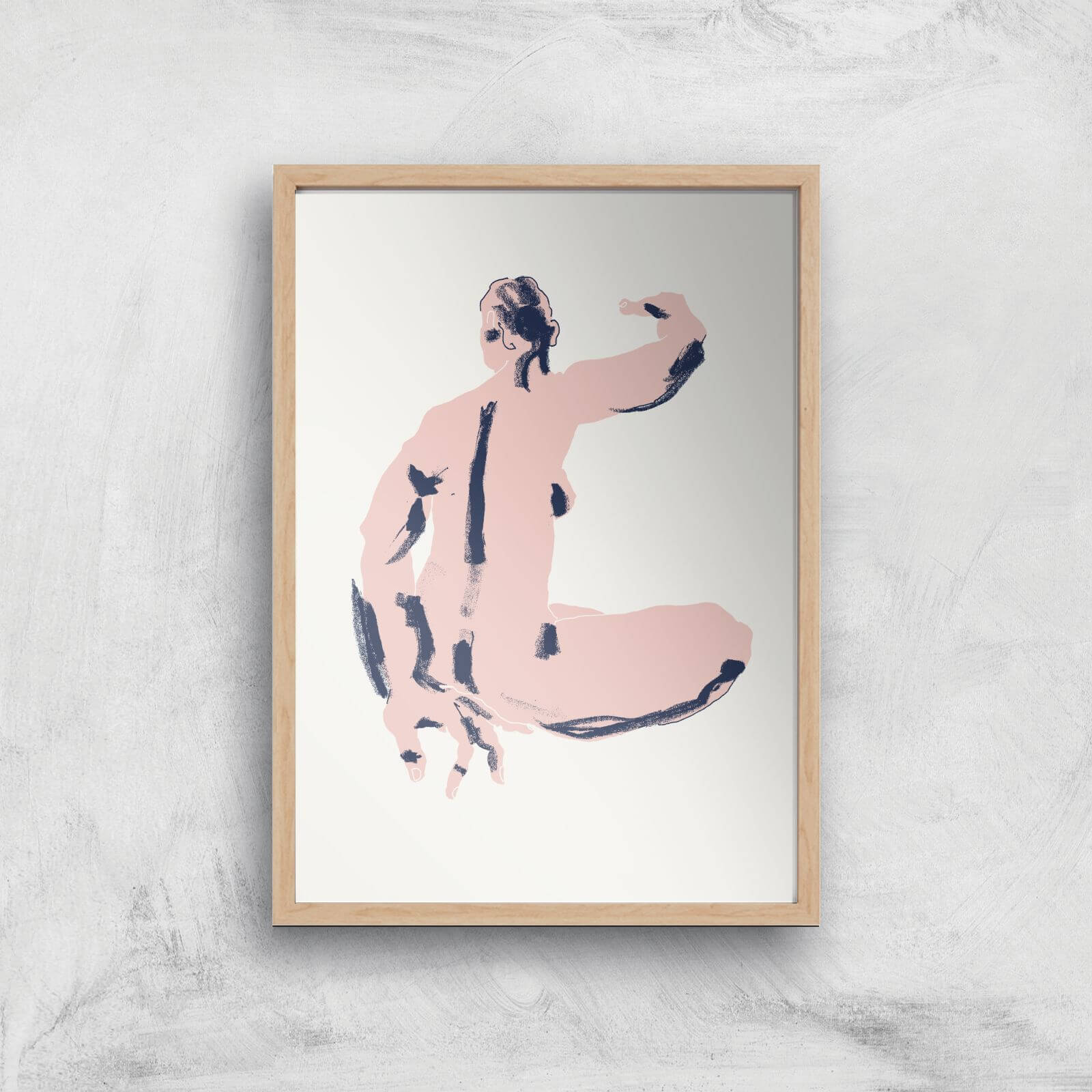 Seated Nude Back View Giclee Art Print - A2 - Wooden Frame