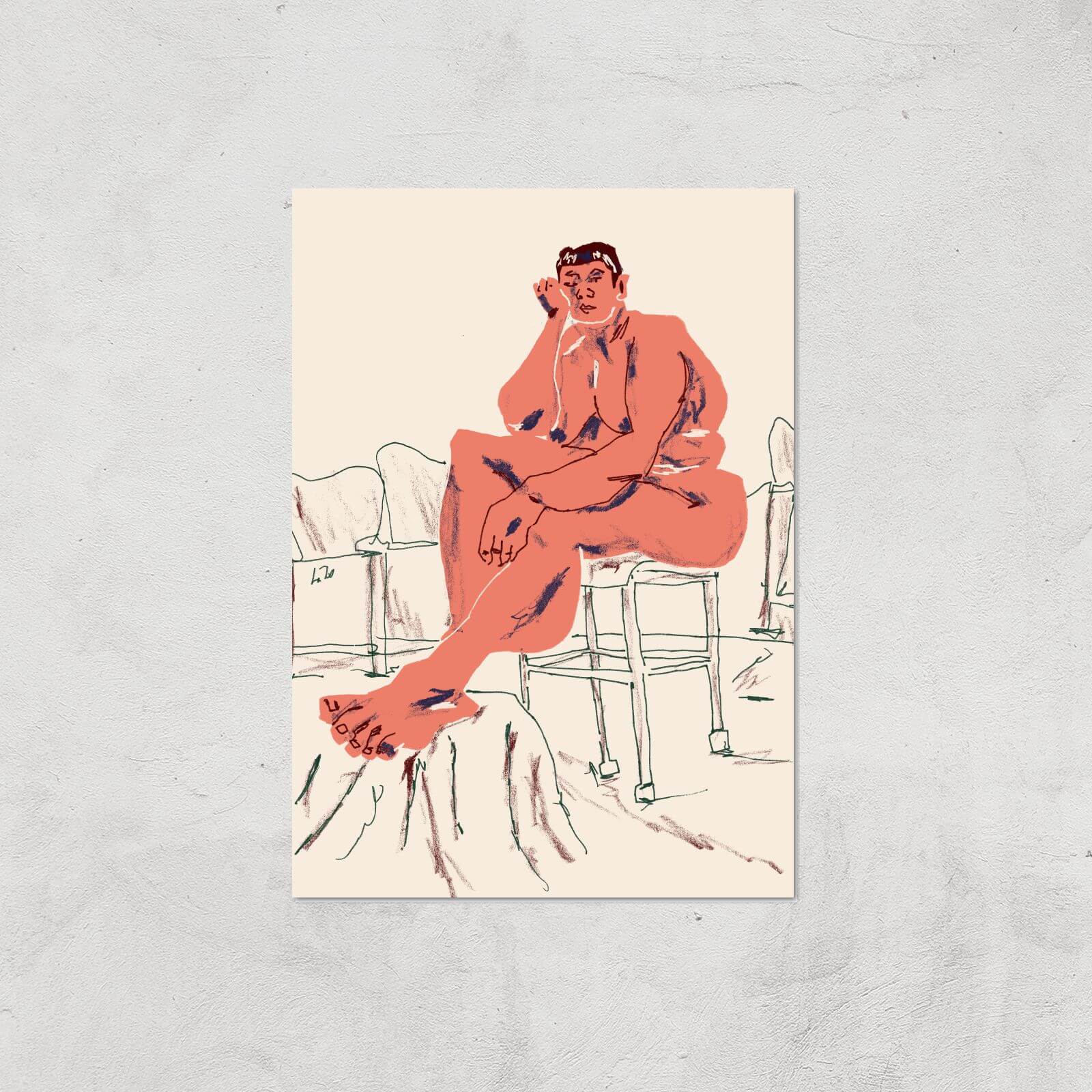Nude Seated In A Chair Giclee Art Print - A4 - Print Only