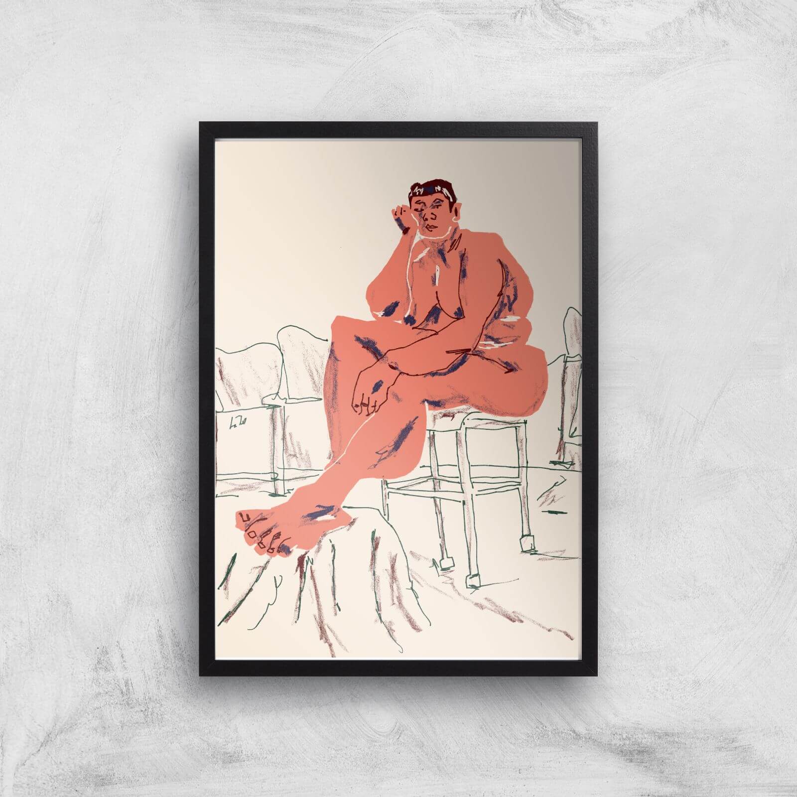 Nude Seated In A Chair Giclee Art Print - A4 - Black Frame