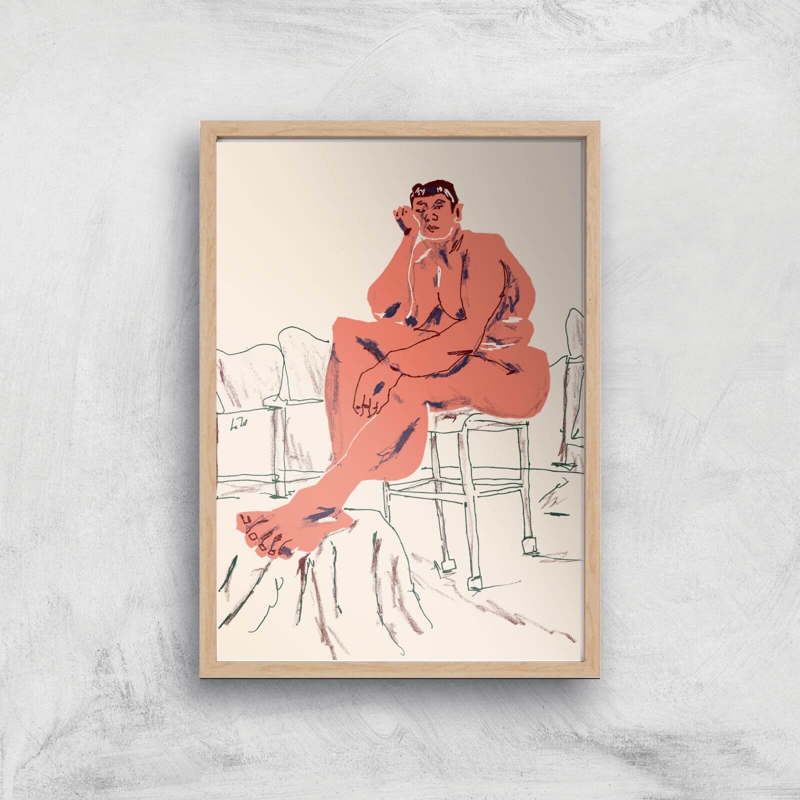 Nude Seated In A Chair Giclee Art Print - A3 - Wooden Frame