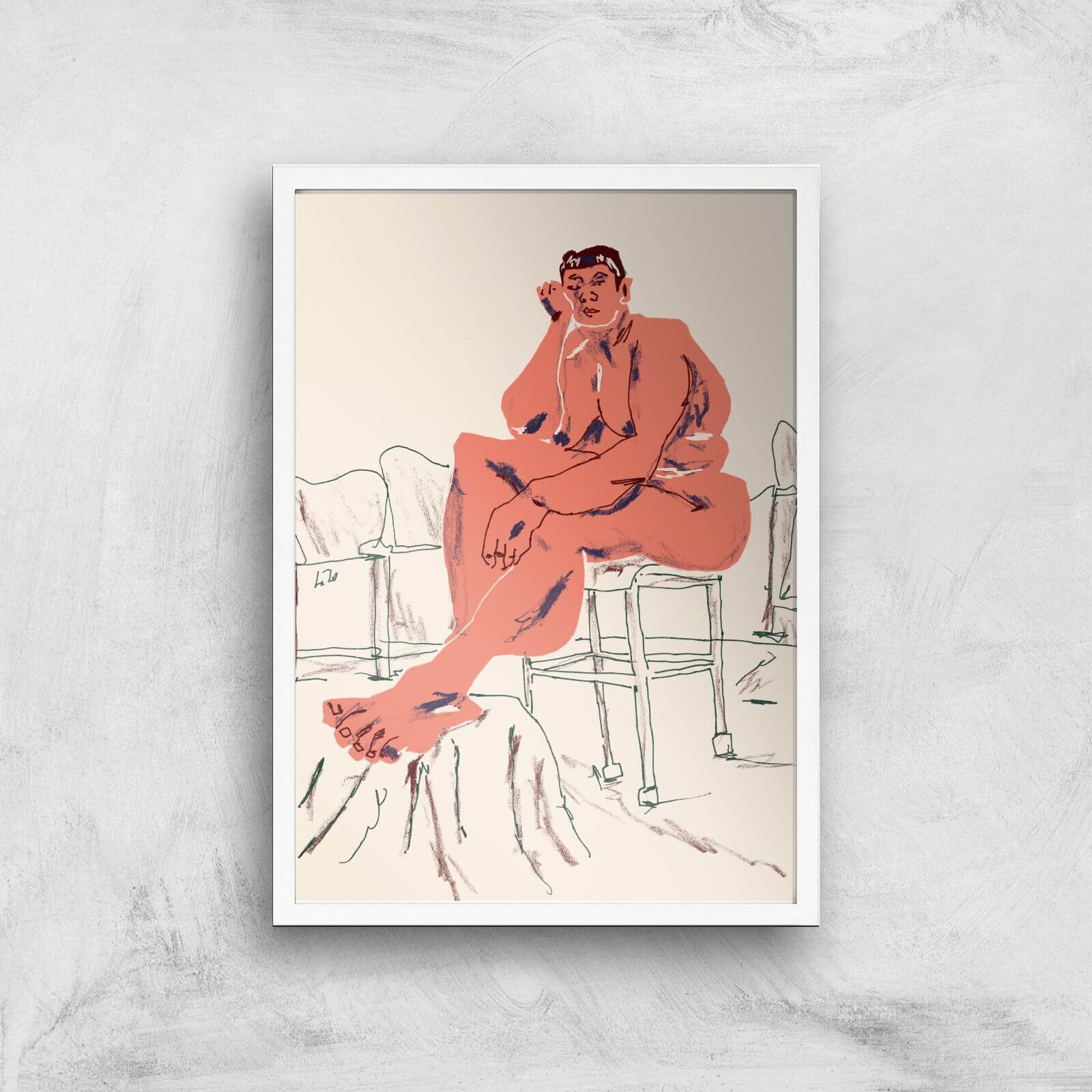 Nude Seated In A Chair Giclee Art Print - A3 - White Frame