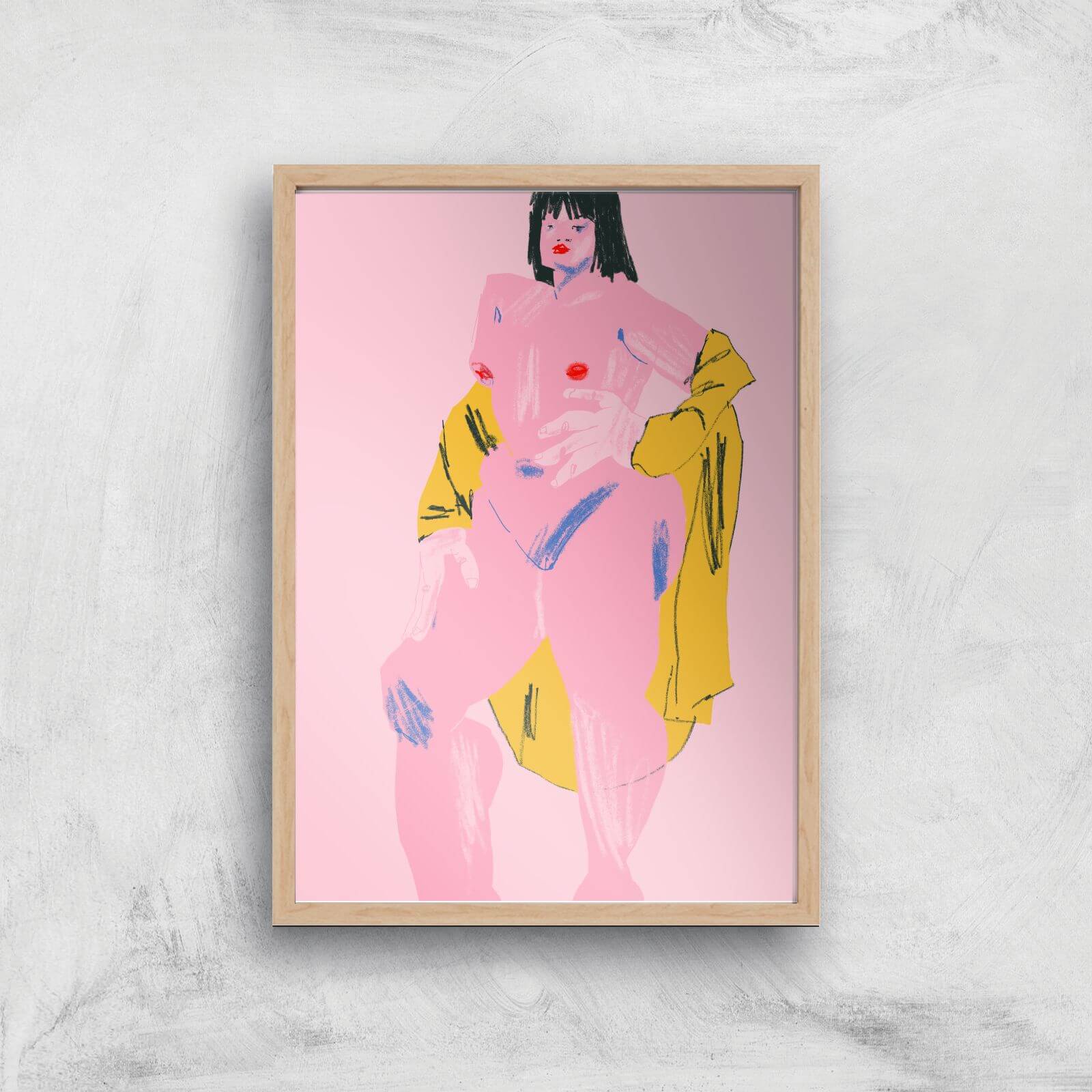 Pink & Yellow Nude Giclee Art Print - A4 - Wooden Frame