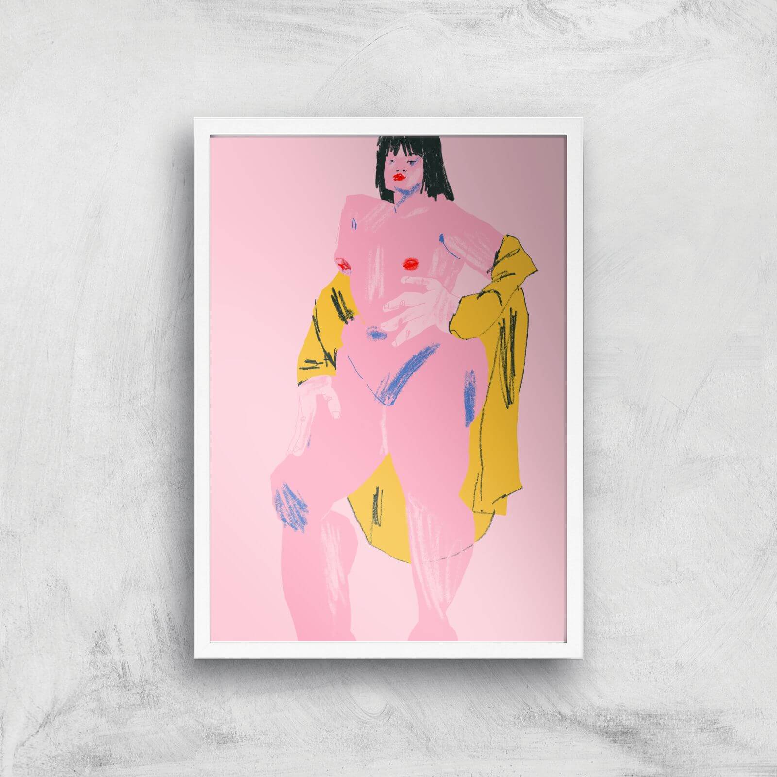 Pink & Yellow Nude Giclee Art Print - A4 - White Frame