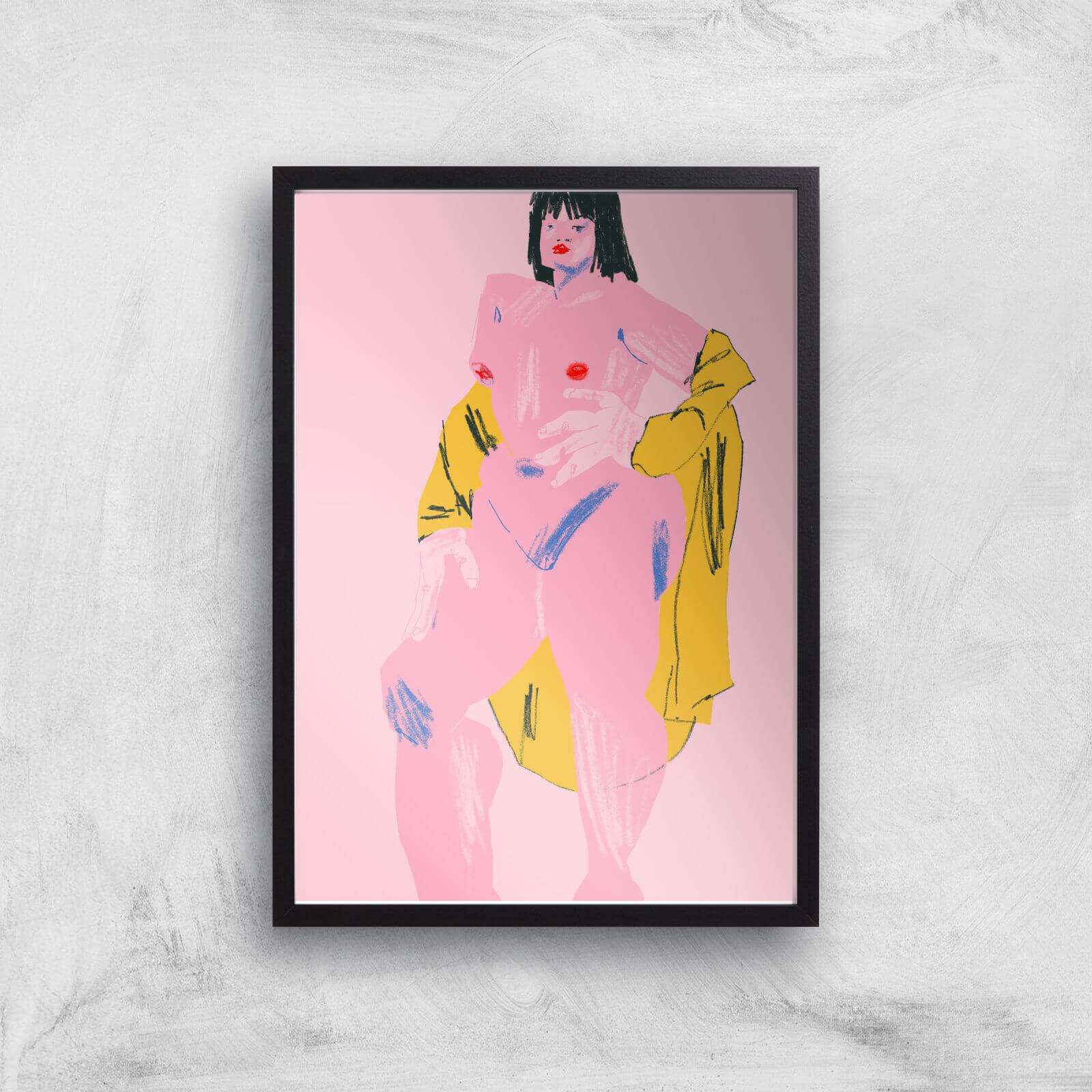 Pink & Yellow Nude Giclee Art Print - A4 - Black Frame