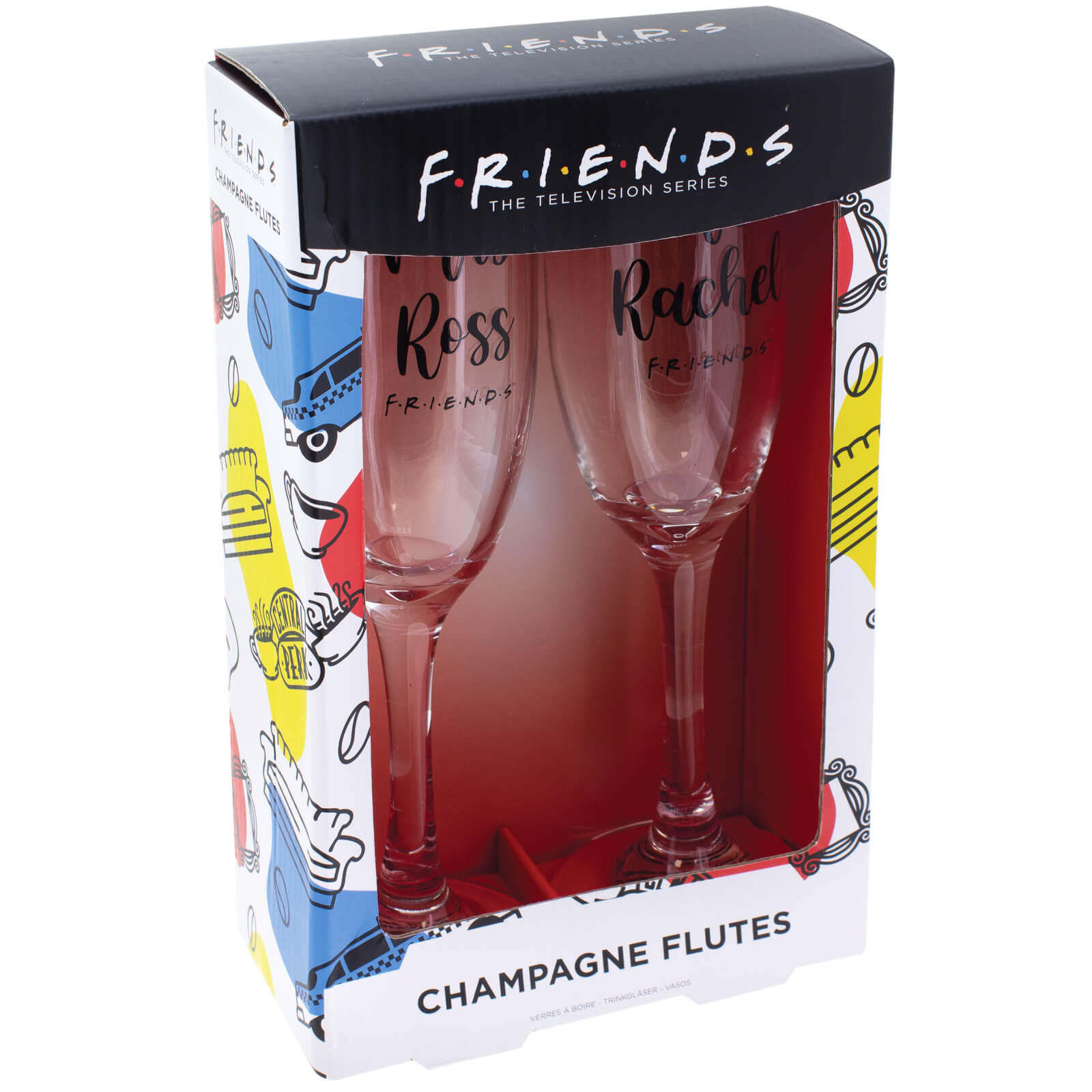 Friends Ross and Rachel Champagne Flutes