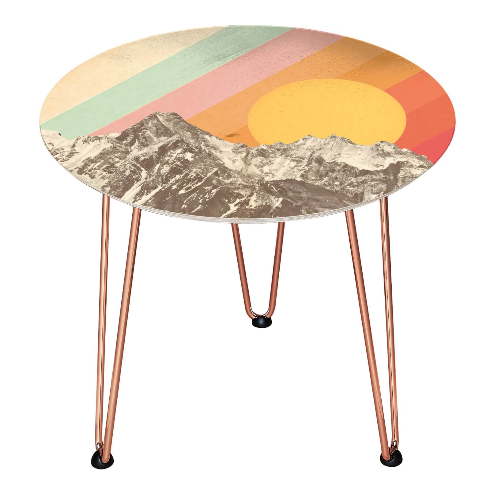 Mountainscape Wooden Side Table - Gold