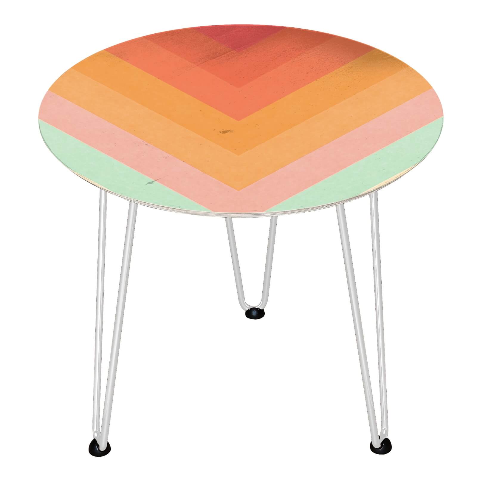 Rainbow Chervons Wooden Side Table - White