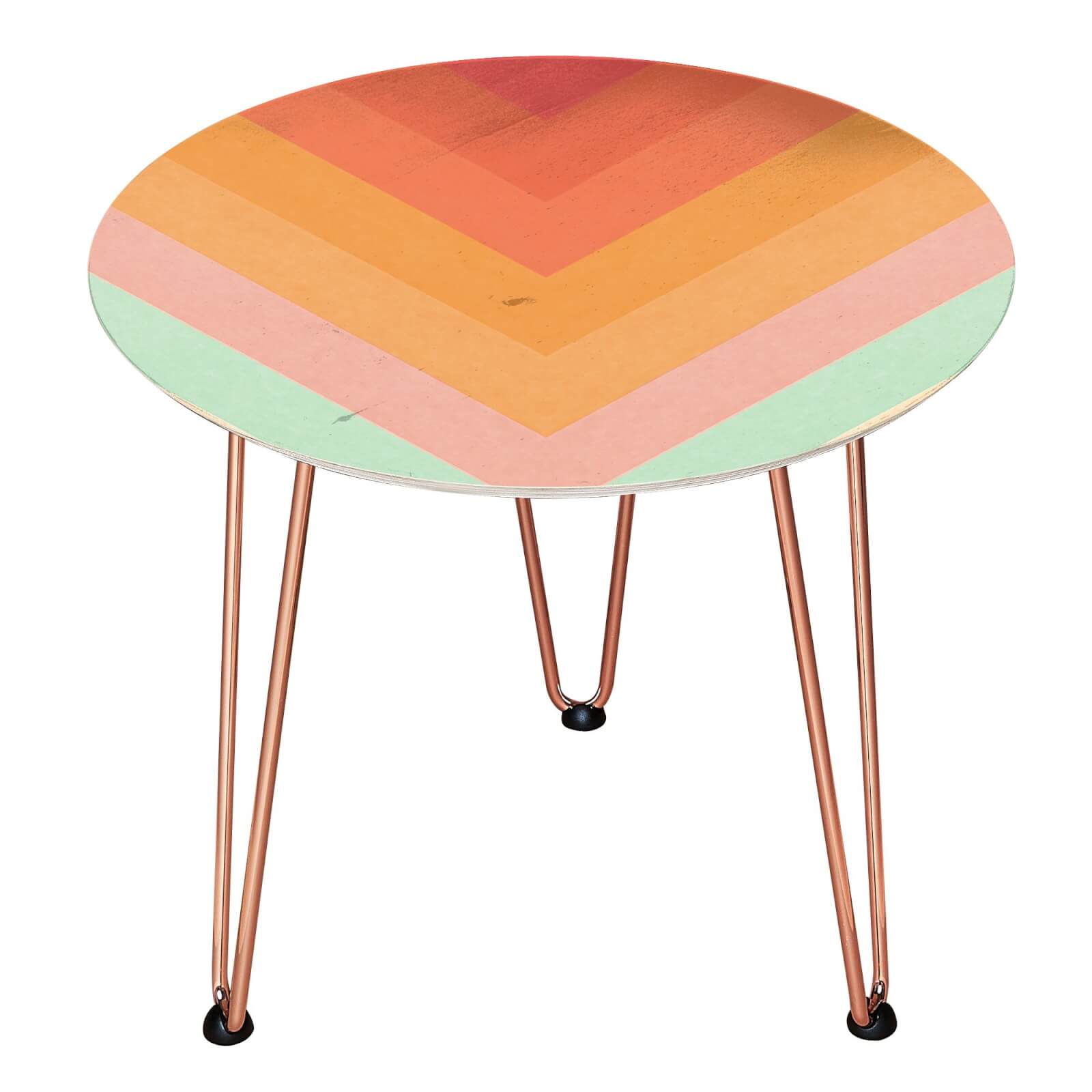 Rainbow Chervons Wooden Side Table - Gold