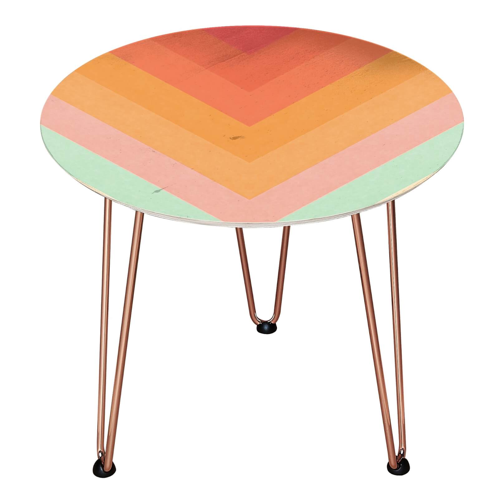 Rainbow Chervons Wooden Side Table - Rose gold